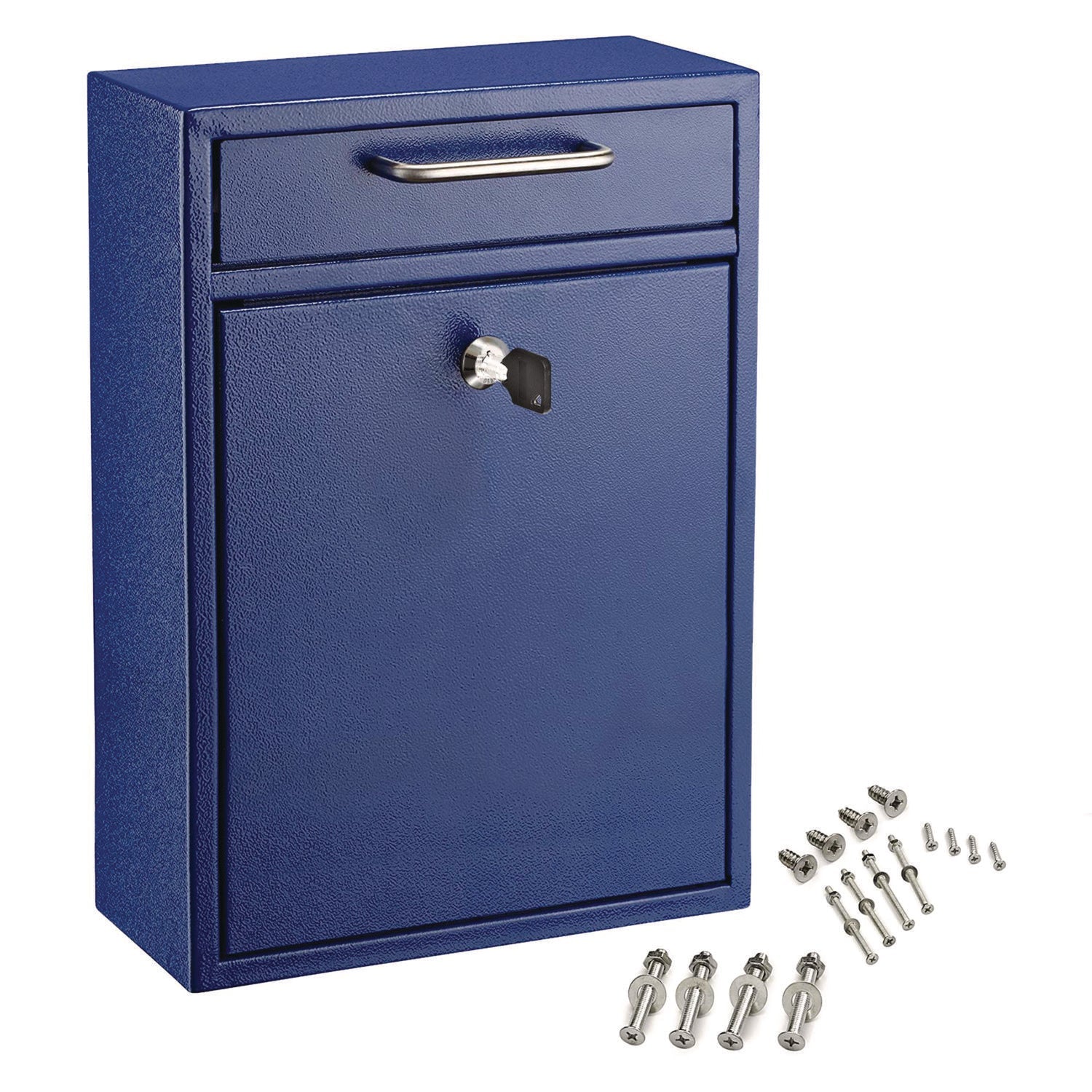 AdirOffice Large Wall Mounted Secure Drop Box - 11.2 x 4.7 x 16.2 Inch Blue Mailbox for Home & Office - Perfect for Package Delivery, Mail Collection and Secure Document Storage