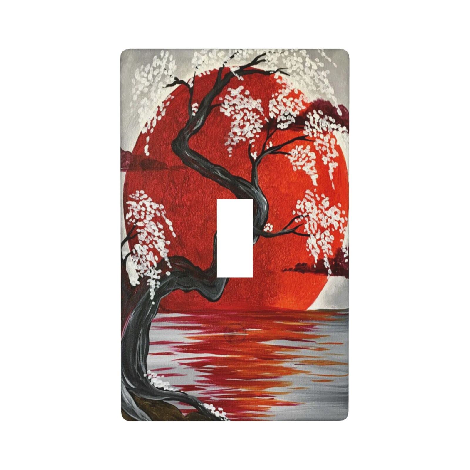 Crimson Moon and River Tree Light Switch Cover - Decorative Wall Plate, Standard Size, Unbreakable Outlet Cover for Home & Office Decor | Perfect for Living Room, Bedroom, and Hallway