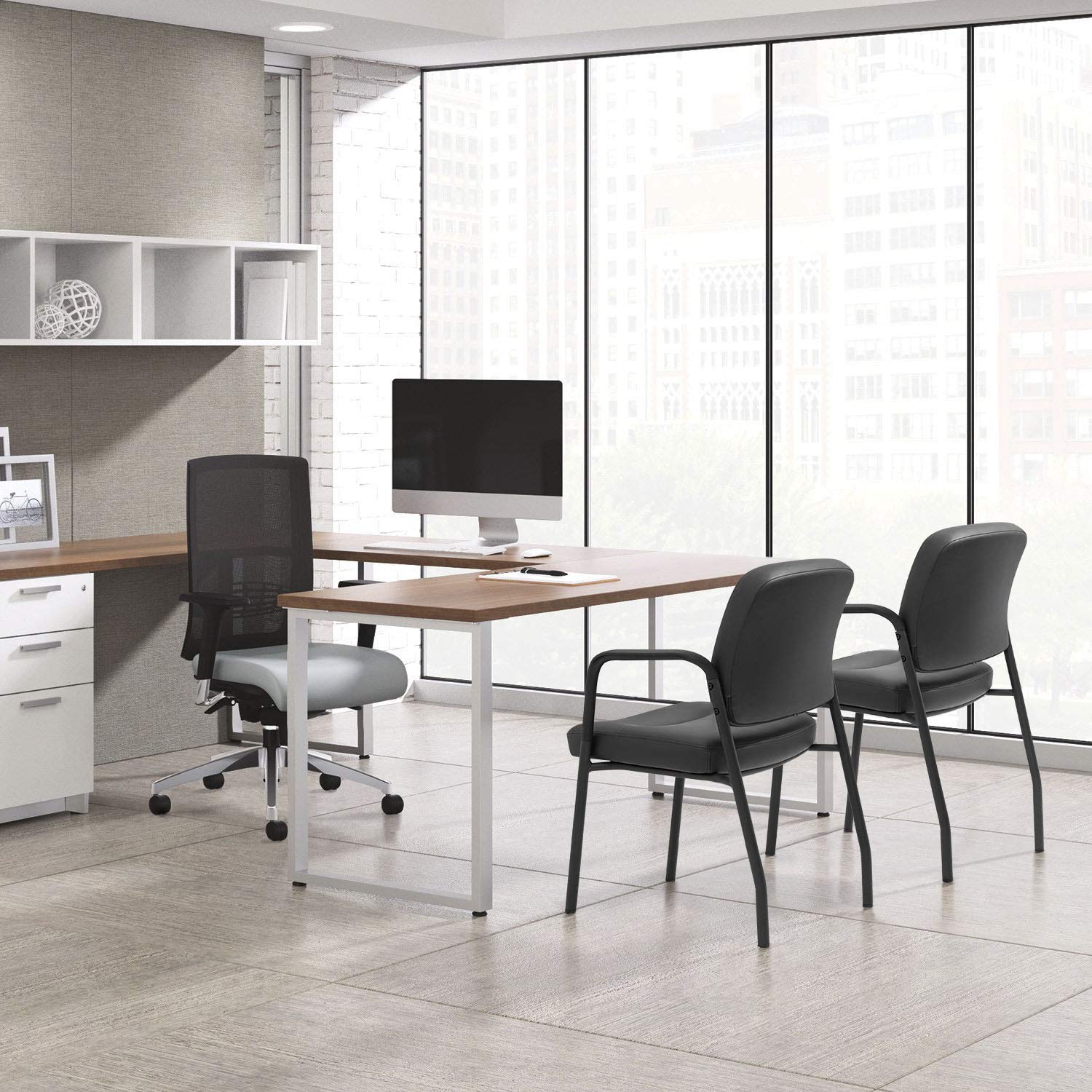 Devoko 2-Pack Premium Leather Reception Chairs - Ergonomic Office Waiting Room Chairs with Armrests & Lumbar Support - Executive Guest Chairs for Lobby, Clinic, Hotel, and Business Waiting Areas