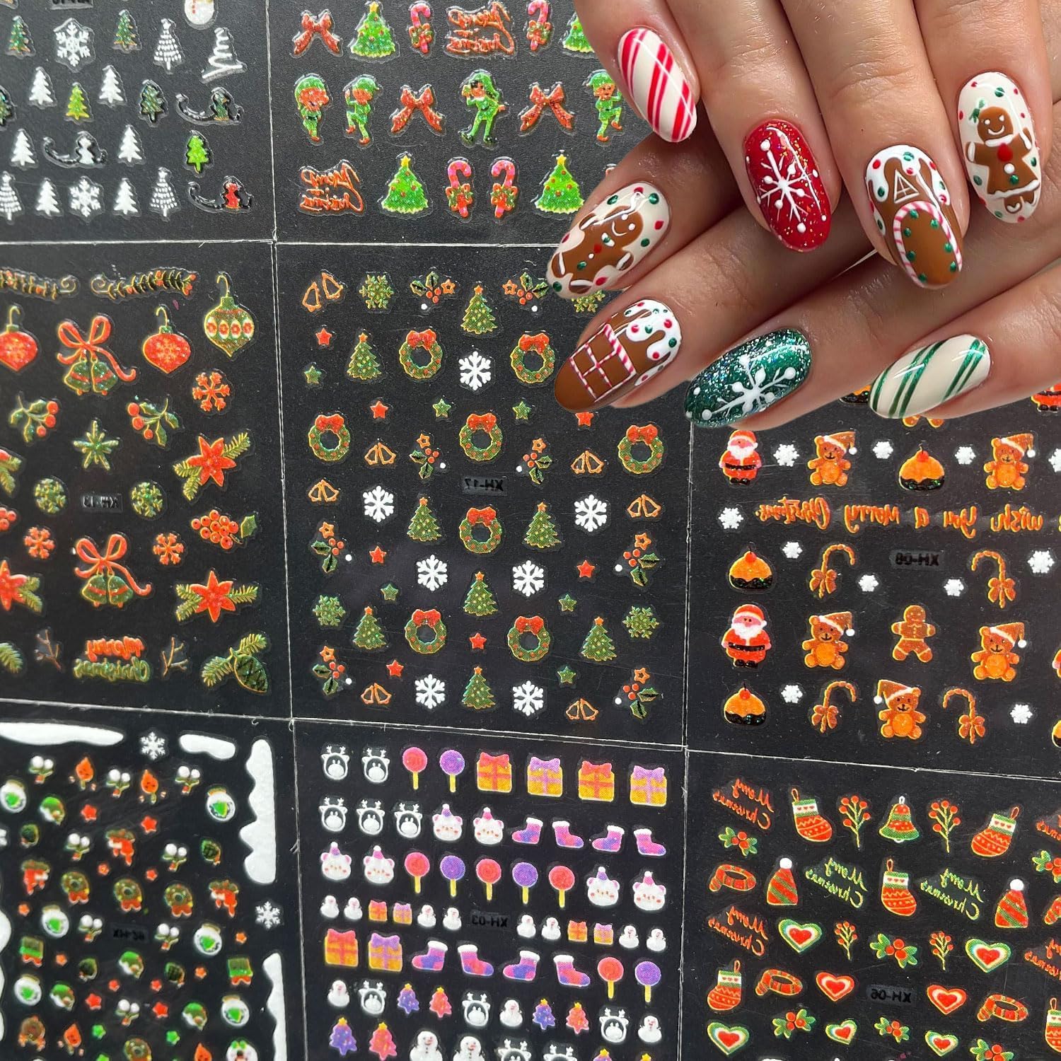 30 Sheets Christmas Nail Art Stickers - 3D Adhesive Snowflake Nail Decals for Women | Holiday Party, Gift Giving & Winter Nail Designs