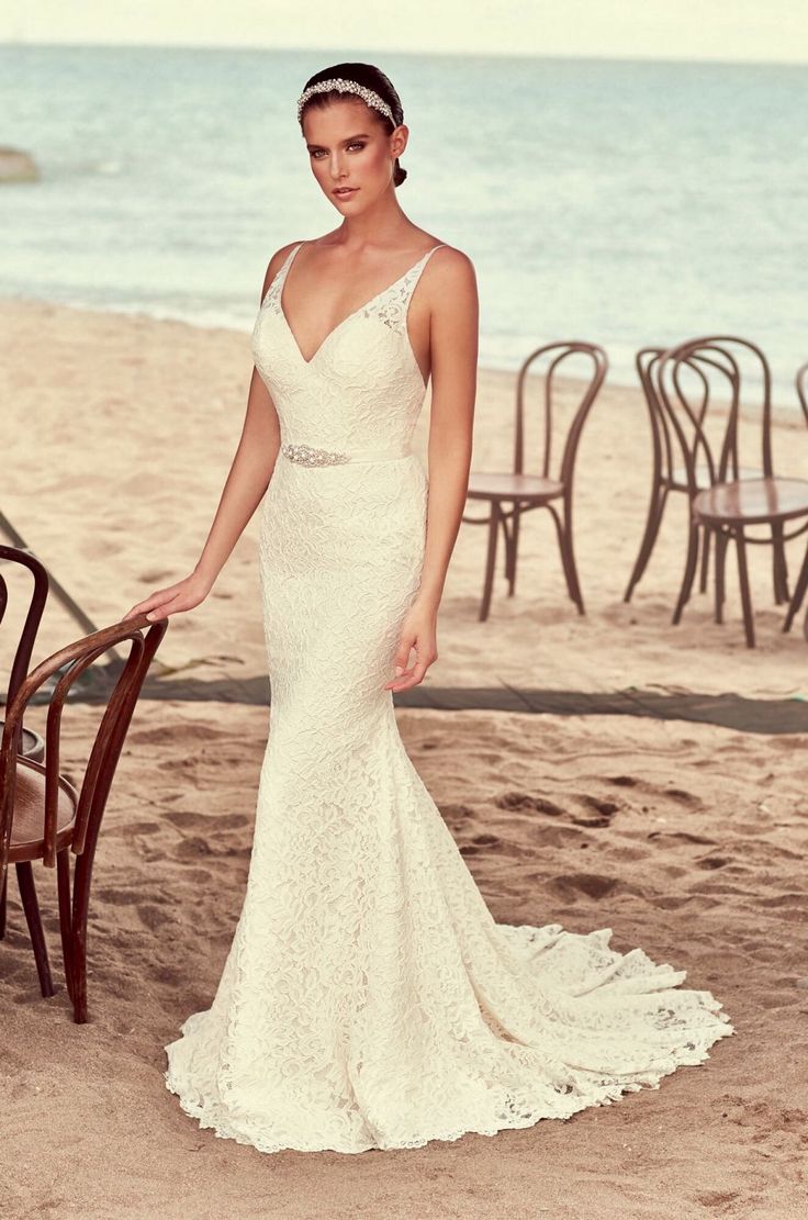 Mikaella 2194 Elegant Wedding Gown - A-Line Lace Bridal Dress for Bride - Perfect for Church Ceremony, Beach Wedding, and Formal Events