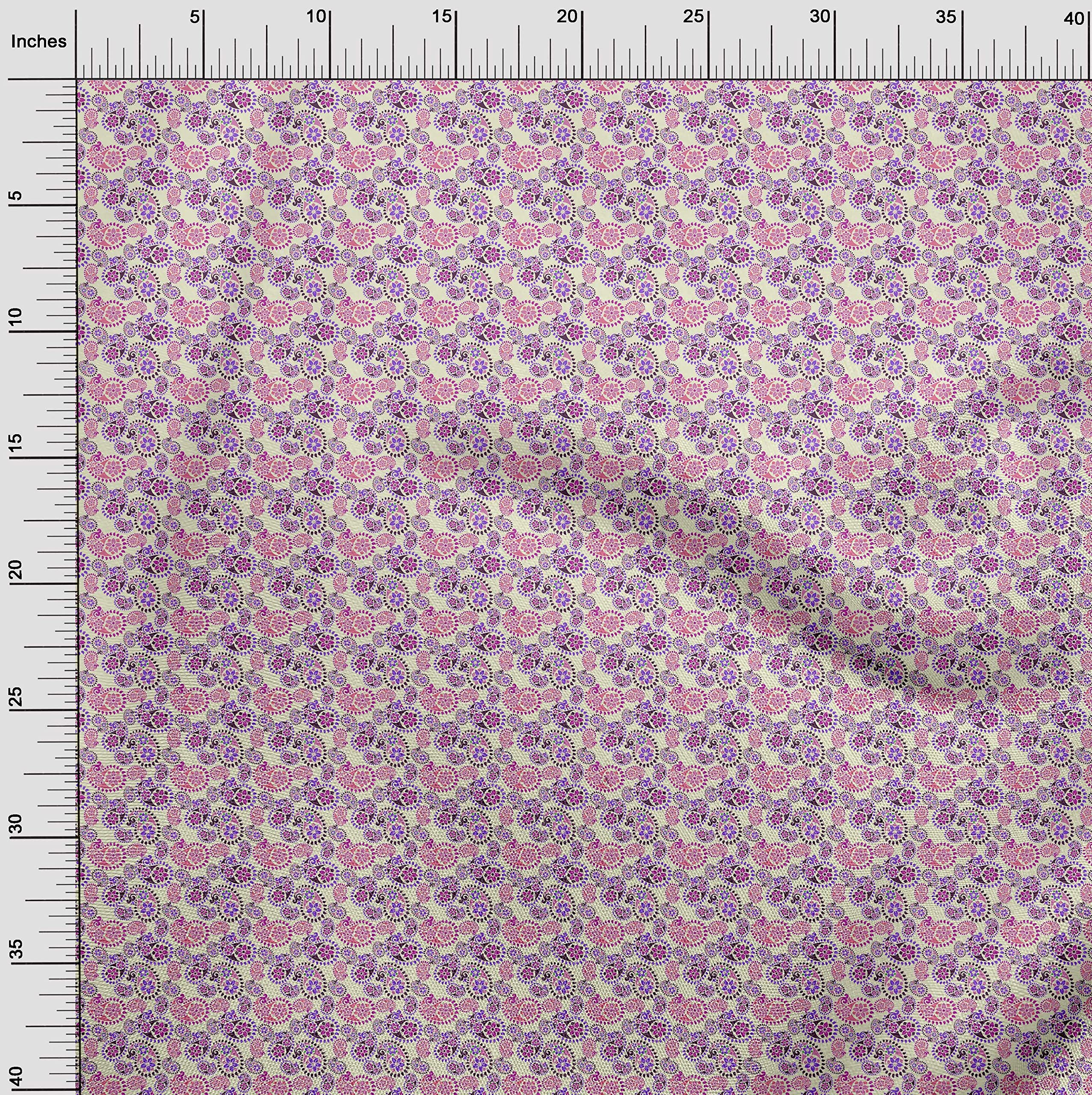 oneOone Cotton Jersey Fuschia Pink Asian Paisley Print Fabric by The Yard - 58 Inch Wide Soft Dress Material for DIY Fashion, Home Decor & Craft Projects