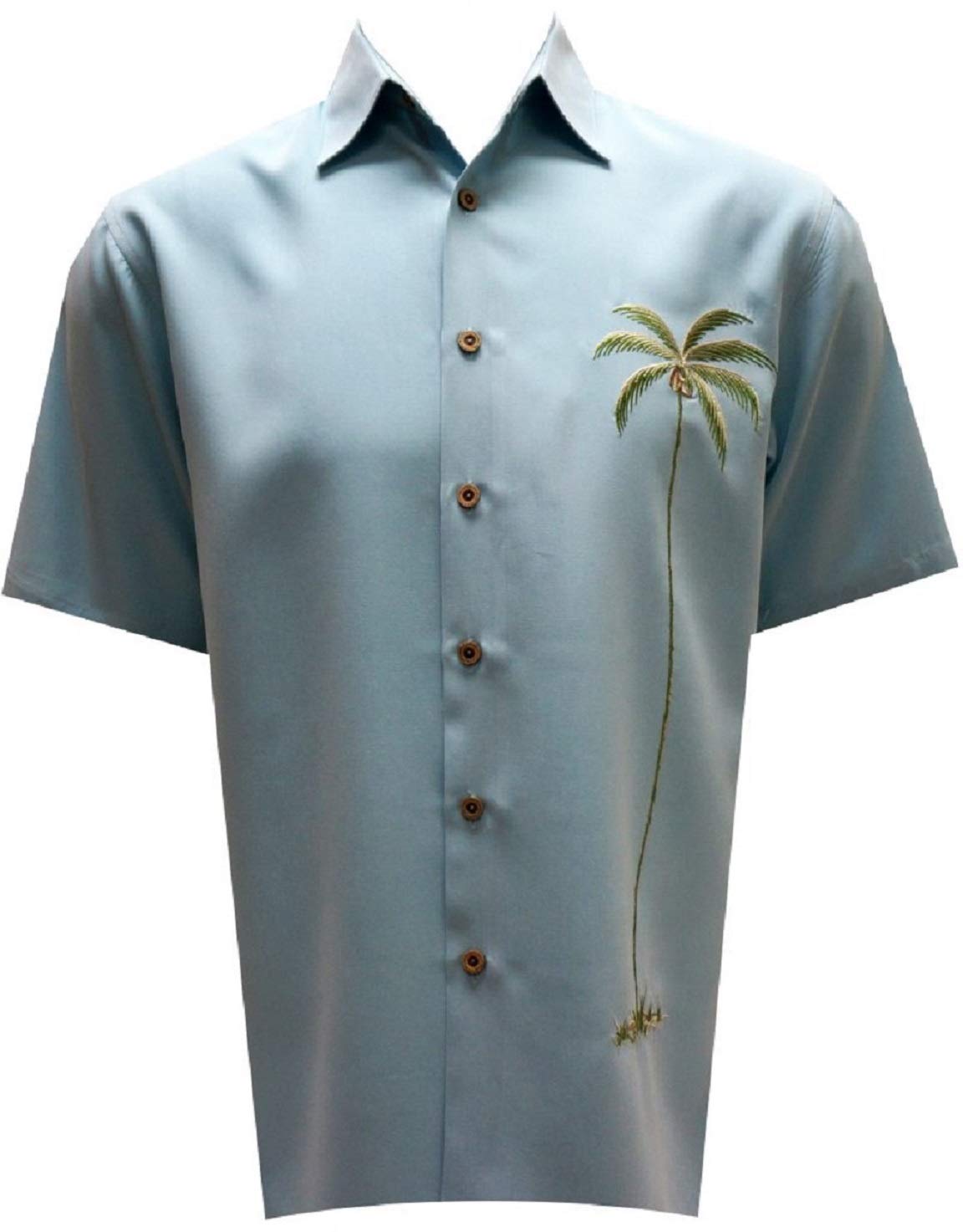 Bamboo Cay Men's Hawaiian Shirt - Single Palm Embroidered Tropical Button Down Shirt for Beach Vacation, Luau Party & Summer Outfits