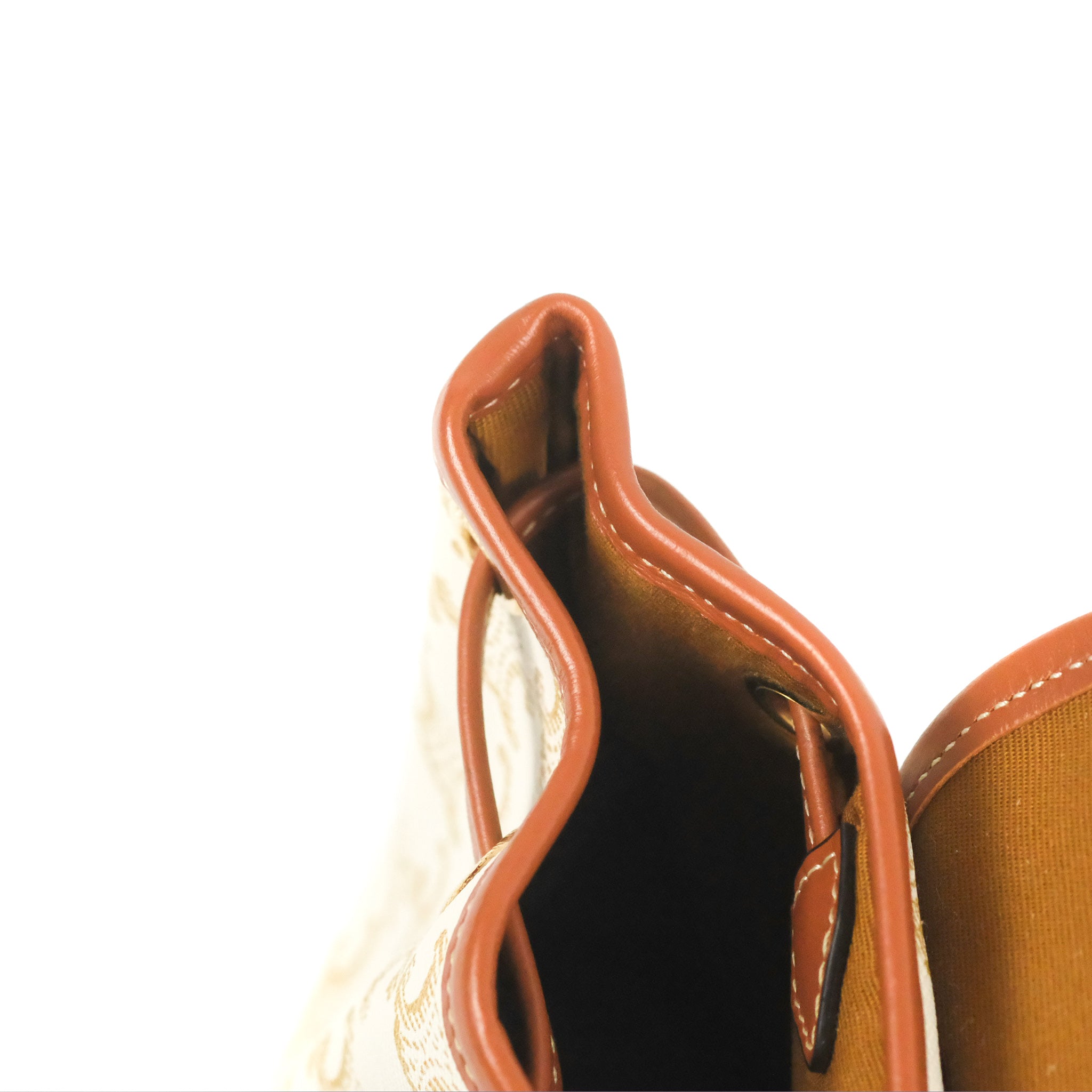 Celine Mini Floco Backpack in Triomphe Canvas - White & Tan Calfskin Leather | Stylish Luxury Backpack for Women, Travel & Everyday Use