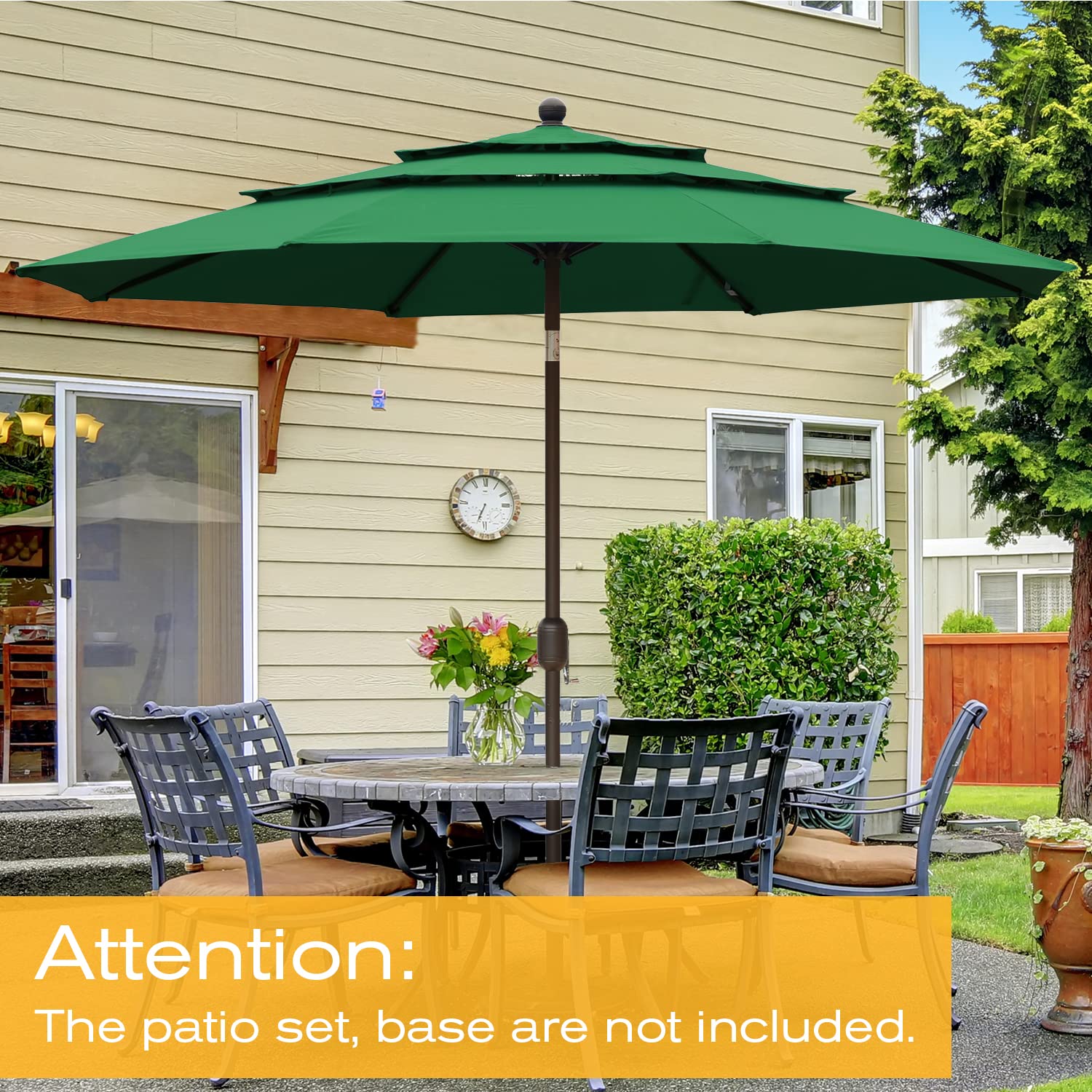 Aoodor 10 ft Green Outdoor Patio Umbrella with 3-Tier Design - Perfect for Backyard, Garden, Poolside, and Outdoor Dining Areas