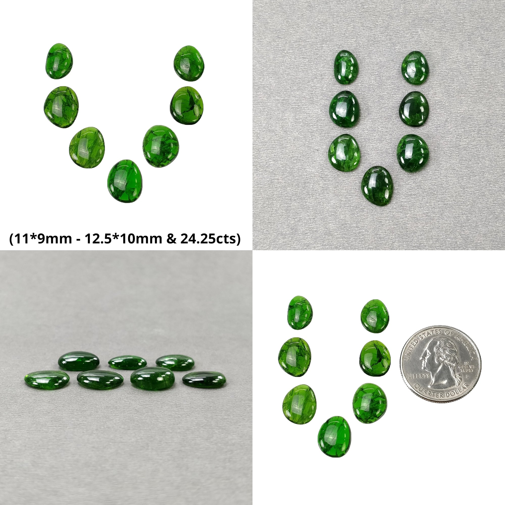 Natural Untreated Moonstone Chrome Diopside Quartzite Gemstone Cabochon - Round & Uneven Shape (3pcs, 7pcs, 14pcs Lots) for Jewelry Making, Wire Wrapping & Crystal Healing