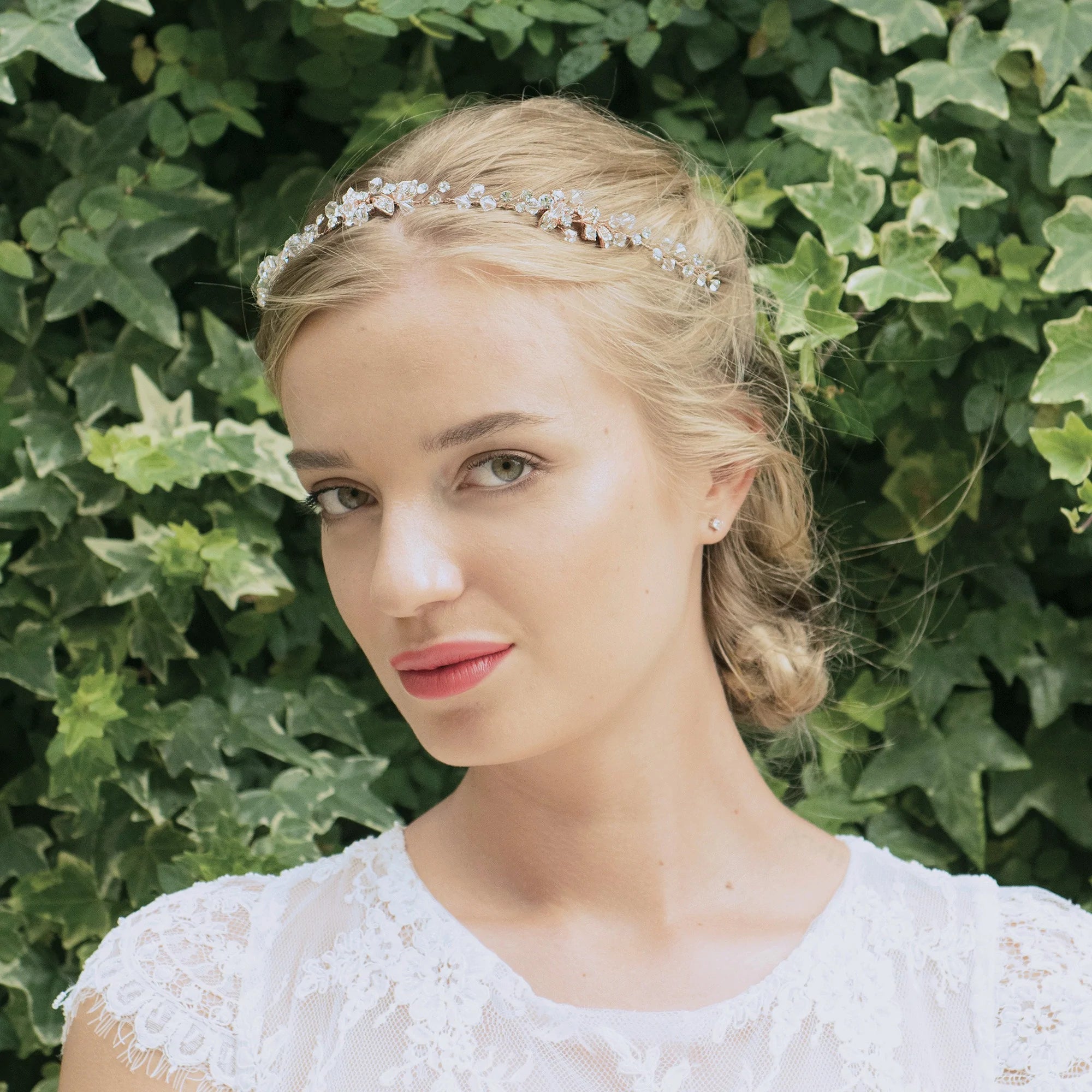 Elegant Rose Gold Bridal Hair Vine with Sparkling Crystals - Perfect for Weddings & Special Occasions | Ivory & Co by FIRENSA