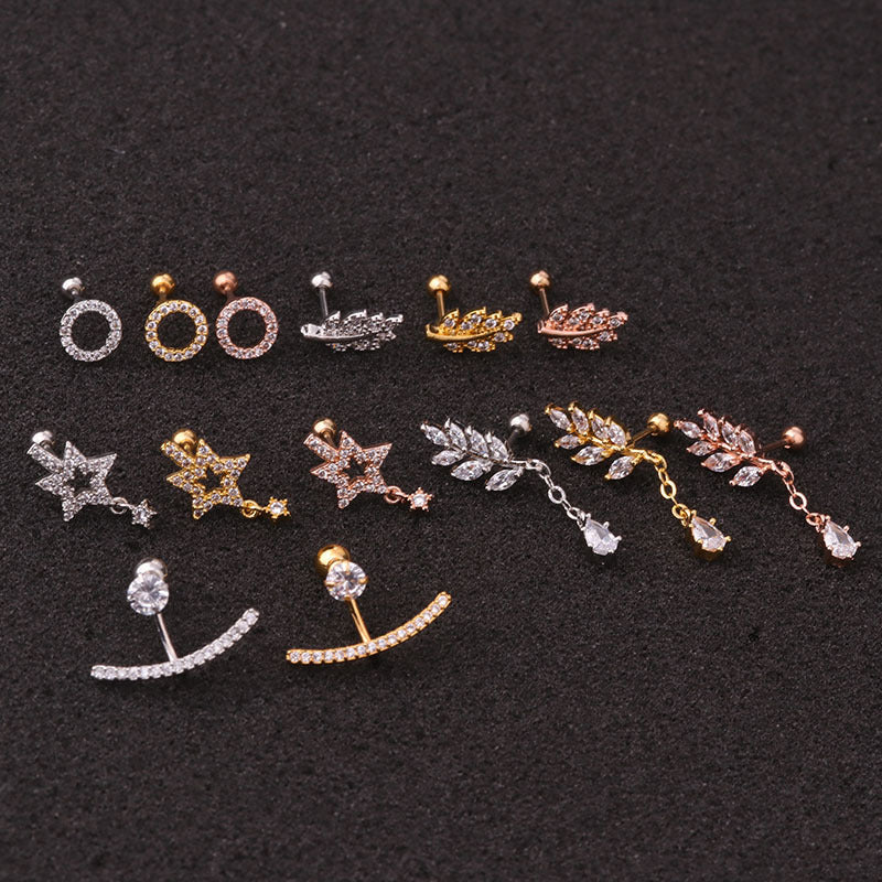 20G Leaf Dangle Helix Tragus Earrings for Women - Gold Plated Cartilage Hoop Earrings for Helix, Tragus & Conch Piercing | Perfect for Everyday Wear, Parties & Gifts | HSPJ19104