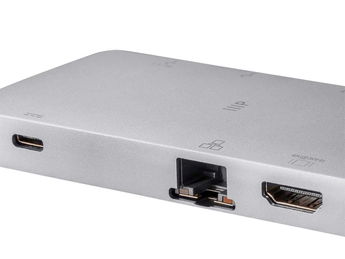 Monoprice USB-C Travel Dock - 6-in-1 Multiport Adapter with HDMI, VGA, Gigabit Ethernet, 2x USB 3.0 Ports, SD/MicroSD Card Reader & 100W PD Charging (Silver) - Perfect for Business Travel, Home Office & MacBook Pro/Air Connectivity