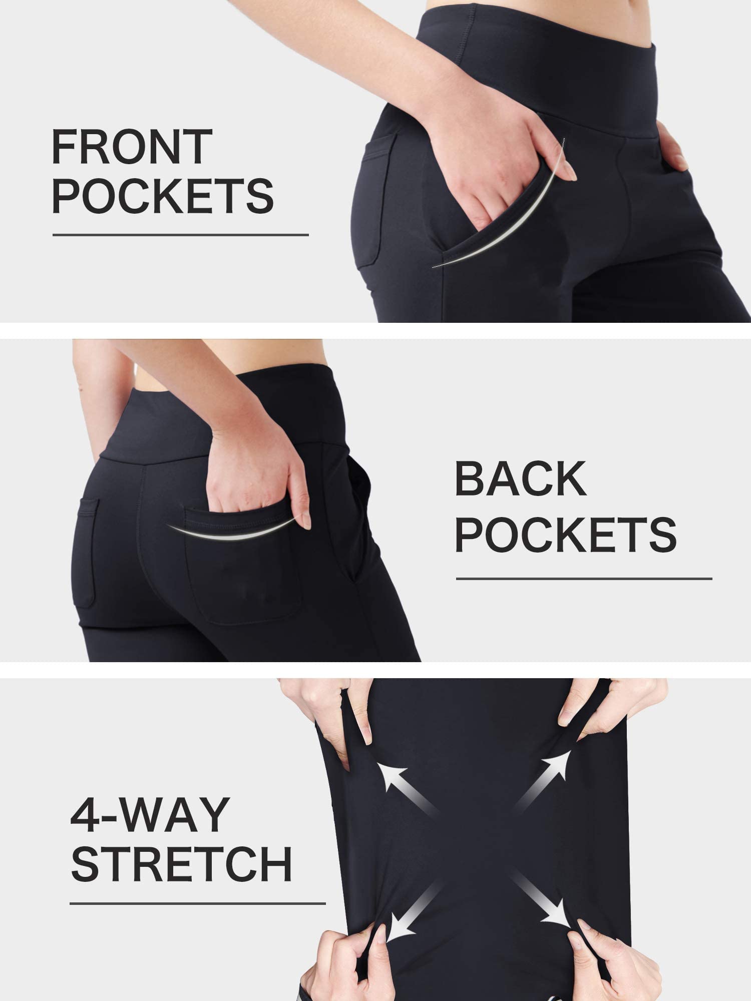 Nuveti Women's High Waisted Bootcut Yoga Pants with 4 Pockets - Tummy Control Workout & Office Pants for Yoga, Running, Work & Casual Wear