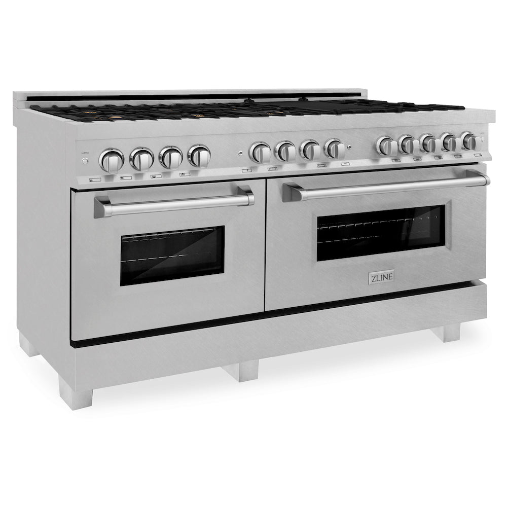 ZLINE 60-Inch 7.4 cu. ft. Dual Fuel Range with Gas Cooktop & 2 Electric Convection Ovens - Satin Stainless Steel with 8 Brass Burners (RAS SN BR 60) for Professional Home Cooking & Entertaining