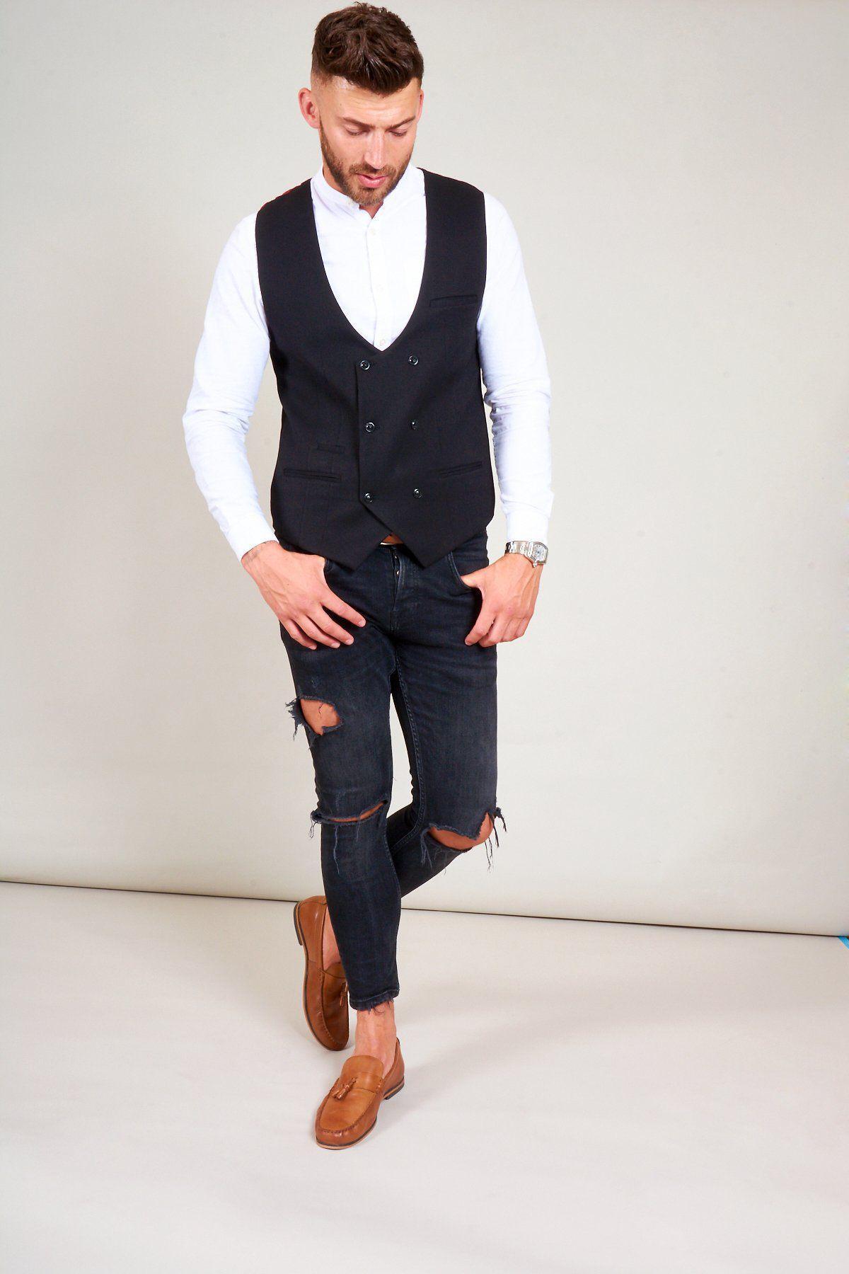 KELLY Women's Black Double Breasted Waistcoat Vest - Slim Fit Formal Office Wear for Business Professional Outfits & Special Occasions