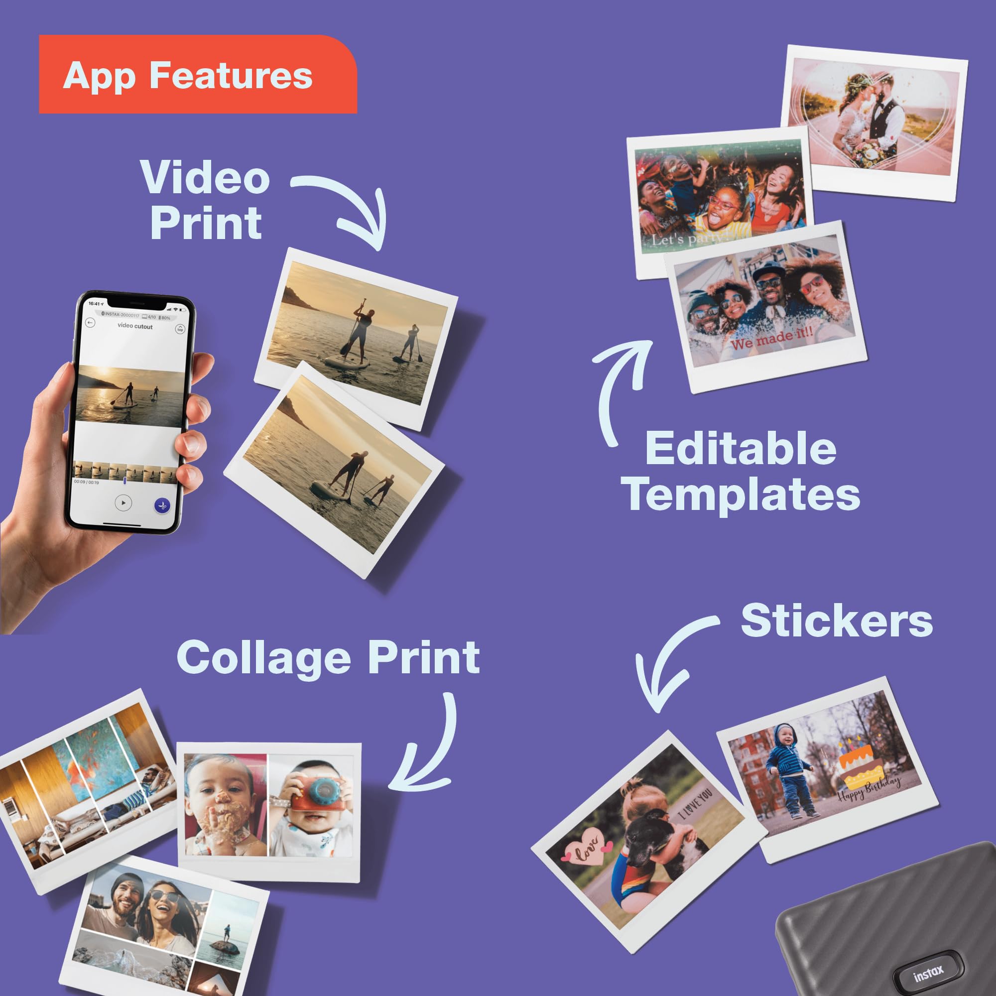 Fujifilm Instax Link Wide Instant Photo Printer - Print Polaroid-Style Photos in Ash White | Perfect for Travel, Parties & Scrapbooking