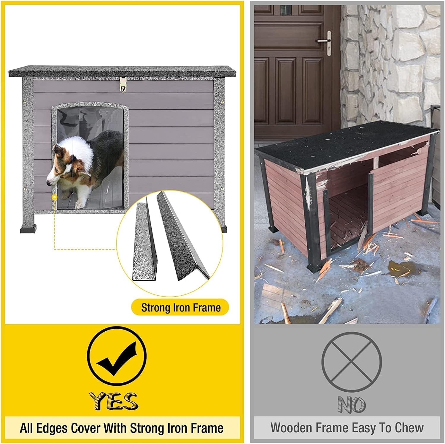 **Aivituvin Weatherproof Outdoor & Indoor Dog House for Small, Medium, Large Dogs - Sturdy All-Around Iron Frame & Raised Feet (Grey) - Perfect for Backyard, Patio, or Indoor Use**