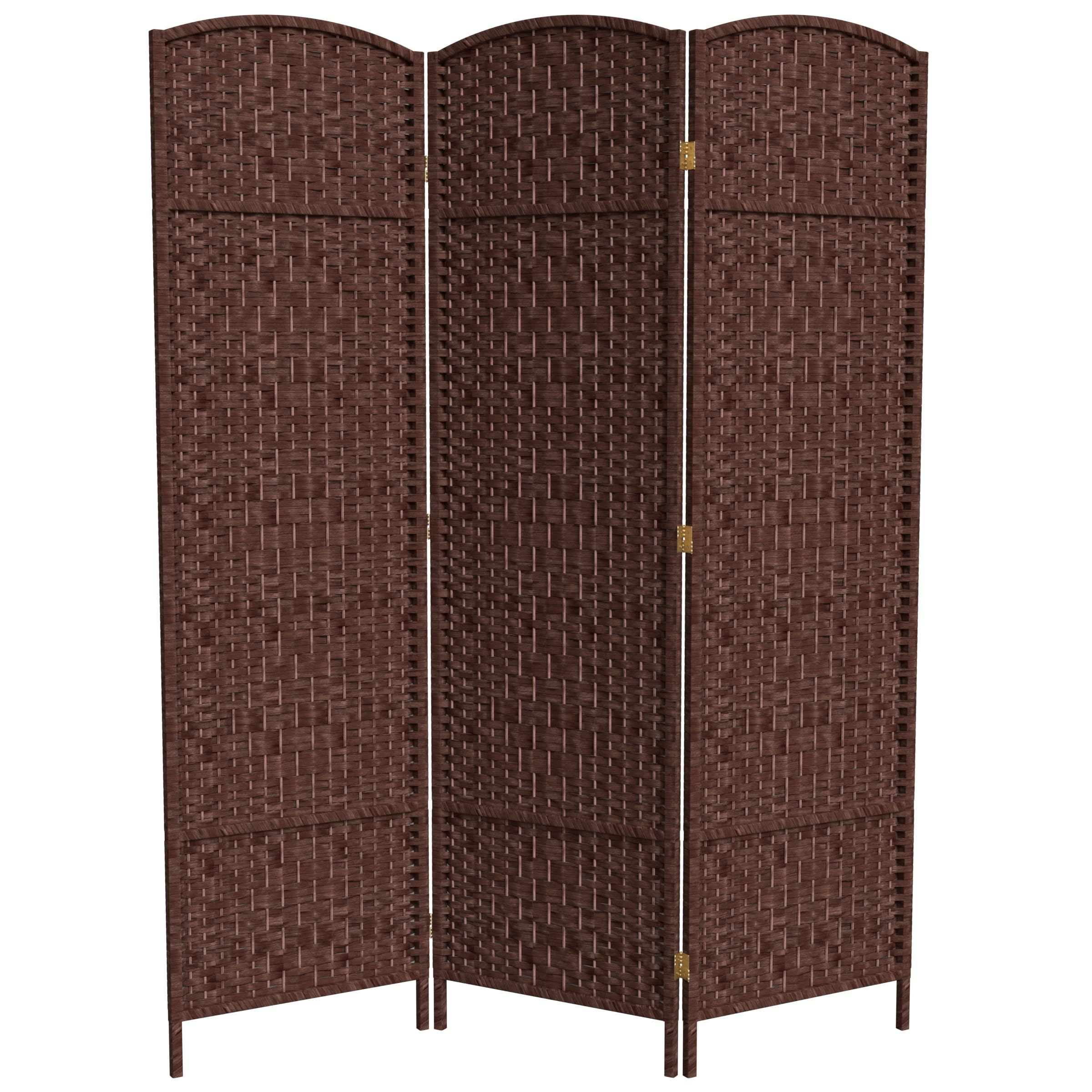 6 ft. Tall Red Diamond Weave Fiber Room Divider - 3 Panel Folding Privacy Screen for Home, Office, or Outdoor Use - Dark Red Decorative Partition for Living Room, Bedroom, or Garden