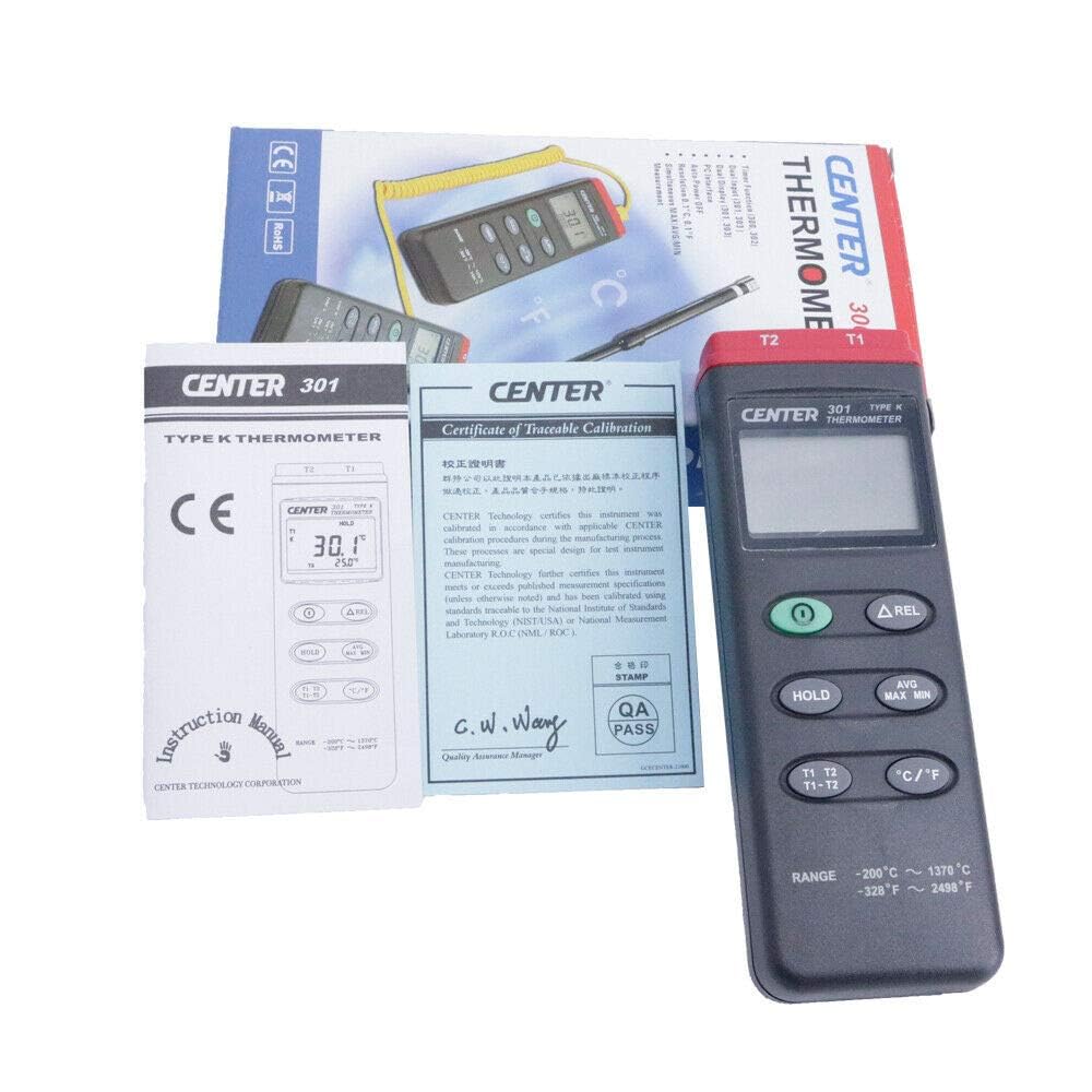 CENTER301 K Type Dual Input PC Interface Digital Thermometer with Data Logging - High Accuracy Temperature Measurement for Cooking, HVAC, Labs & Industrial Use