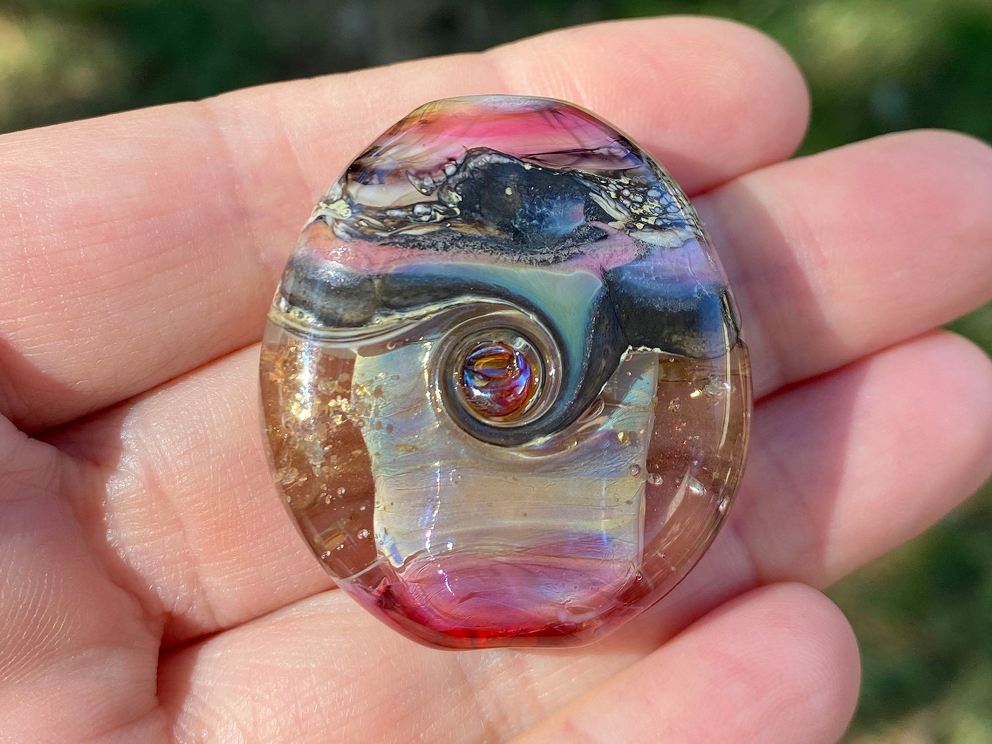 Pink Stone Organic Lampwork Focal Bead SRA - Handmade Glass Bead for Jewelry Making, DIY Crafts & Beading Projects