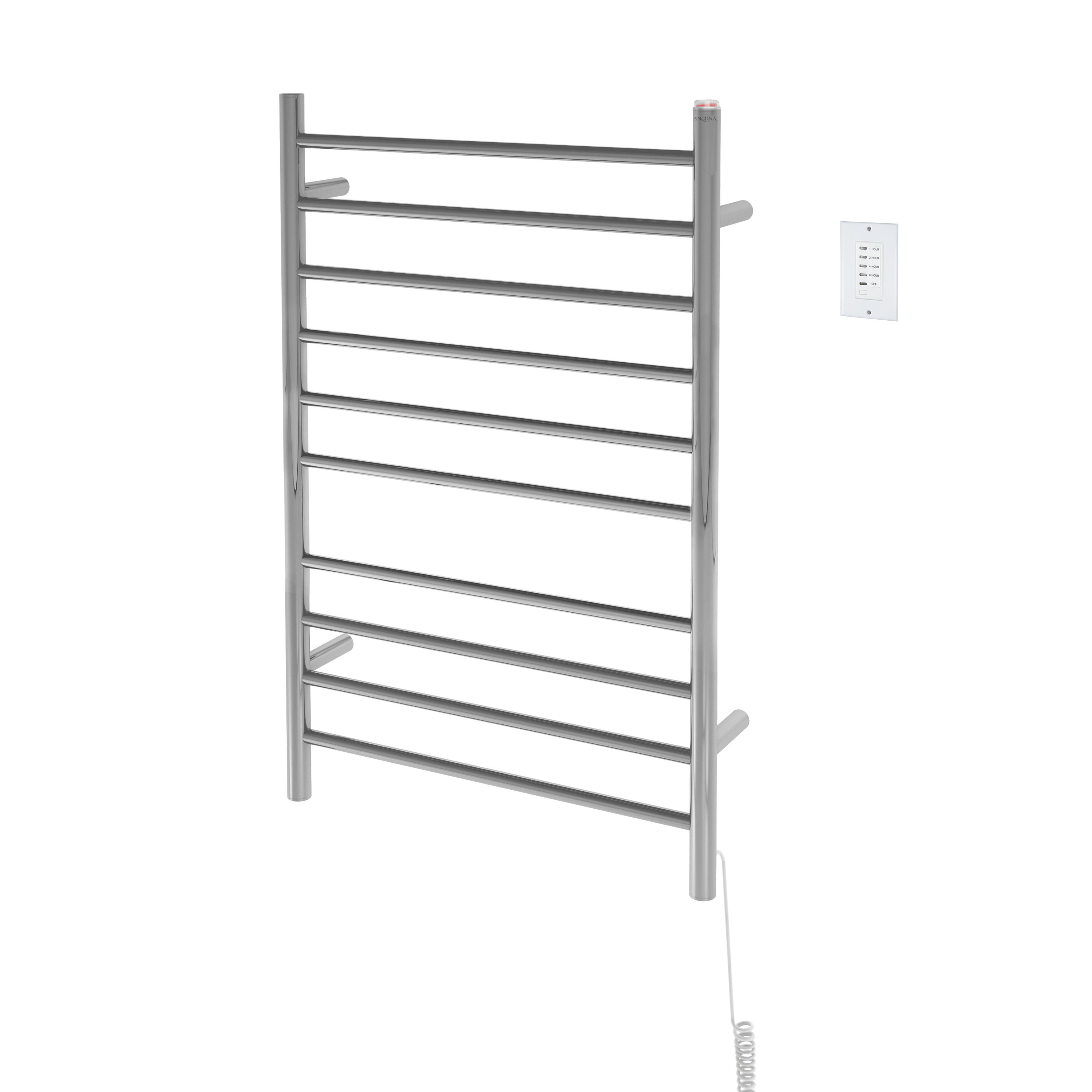 Novara Dual 10 Bar Wall Mounted Stainless Steel Towel Warmer with Timer - Bathroom Luxury Heated Towel Rack for Spa, Hotel & Home Use