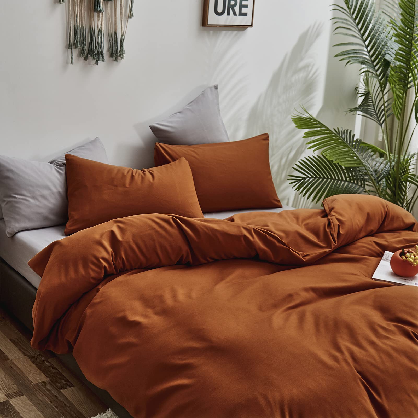 CLOTHKNOW King Size 3-Piece Comforter Set - Burnt Orange, Cinnamon, Terracotta & Rust Brown Soft Bedding with 2 Pillowcases | Cozy Luxury Bedroom Decor for Fall & Winter Seasons