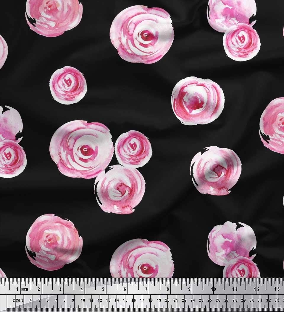Soimoi Moss Georgette Black Fabric by The Yard - 42 Inch Wide Printed Fabric with Ranunculus Watercolor Serenity Design - Delicate Romantic Patterns for Dresses, Scarves, Home Decor & DIY Fashion Projects