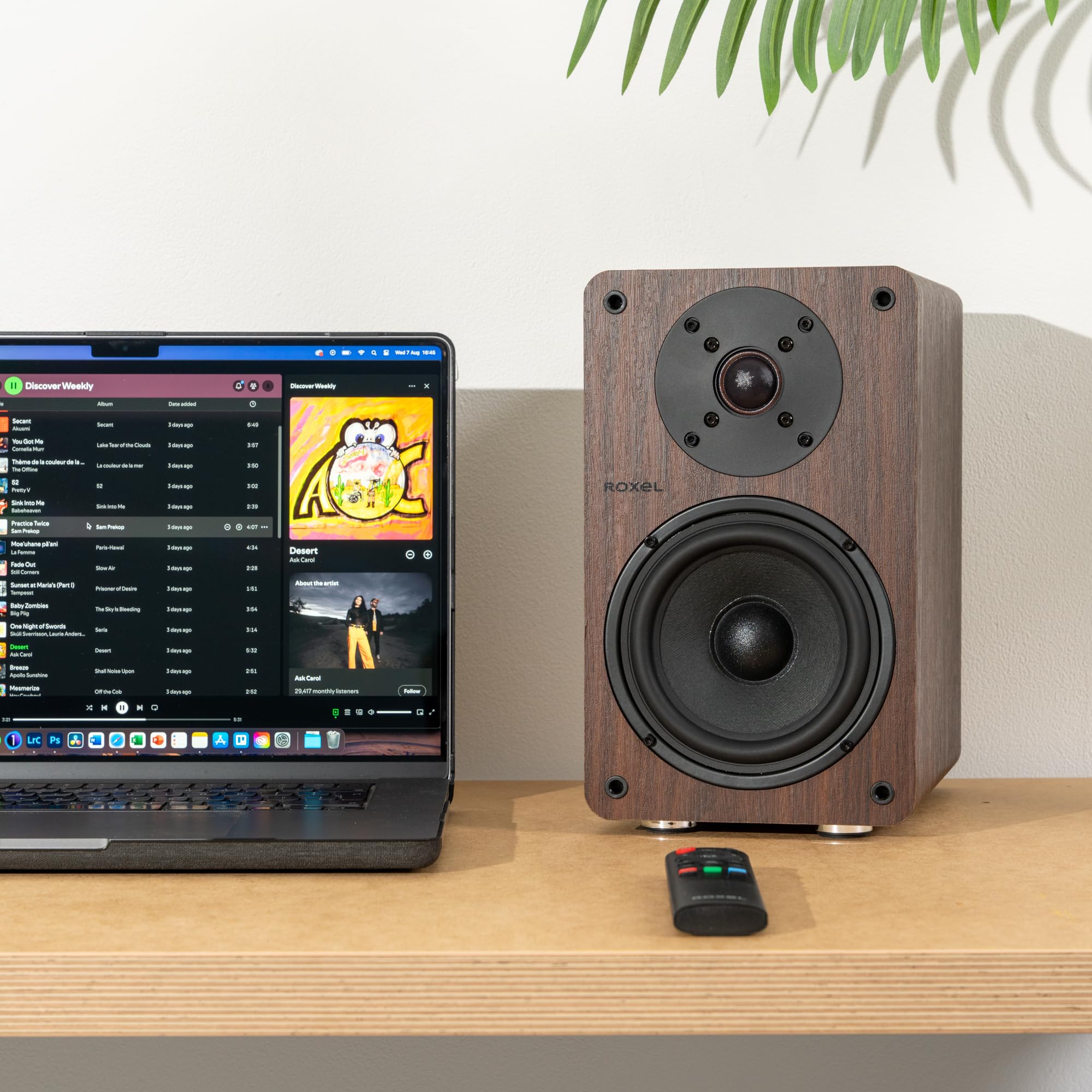Roxel Onyx Active Bookshelf Speakers - 100W RMS Power, Bluetooth 5.0 Wireless Streaming, HDMI ARC, 3m Speaker Cable - Premium Sound for Home Theater, Movies, Music & Office - Walnut Finish - Perfect for Living Room, Gaming Setup & Workspace Entertainment