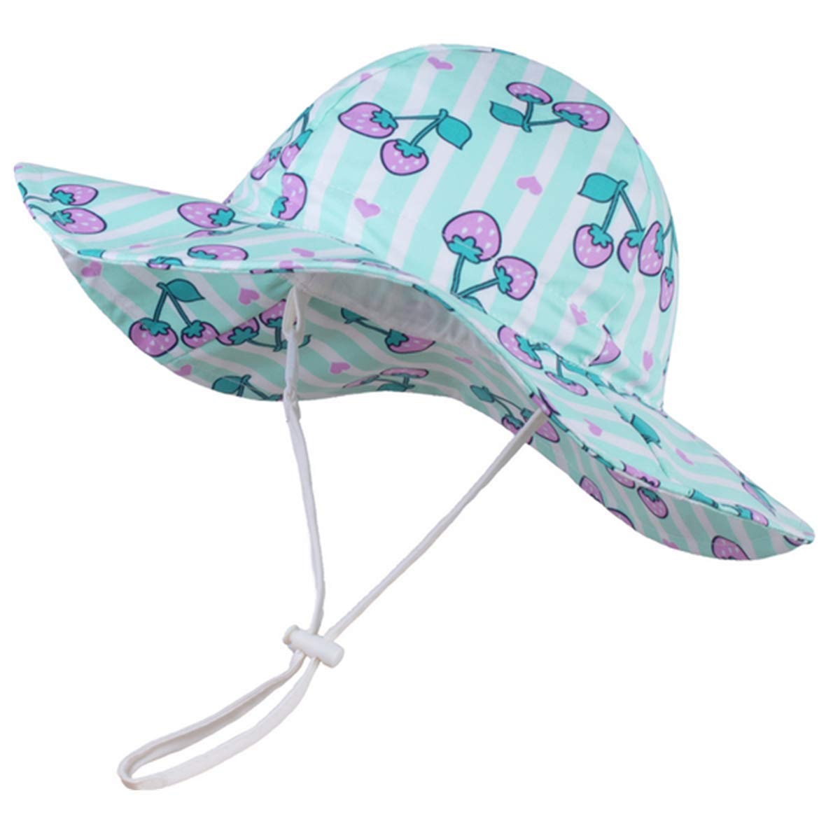 DINGDONG'S CLOSET Adjustable Wide Brim Sun Hat for Baby Girls - Cute Fruit Print Summer Beach Hat for Kids Outdoor Swimming, Pool Party & Vacation Protection