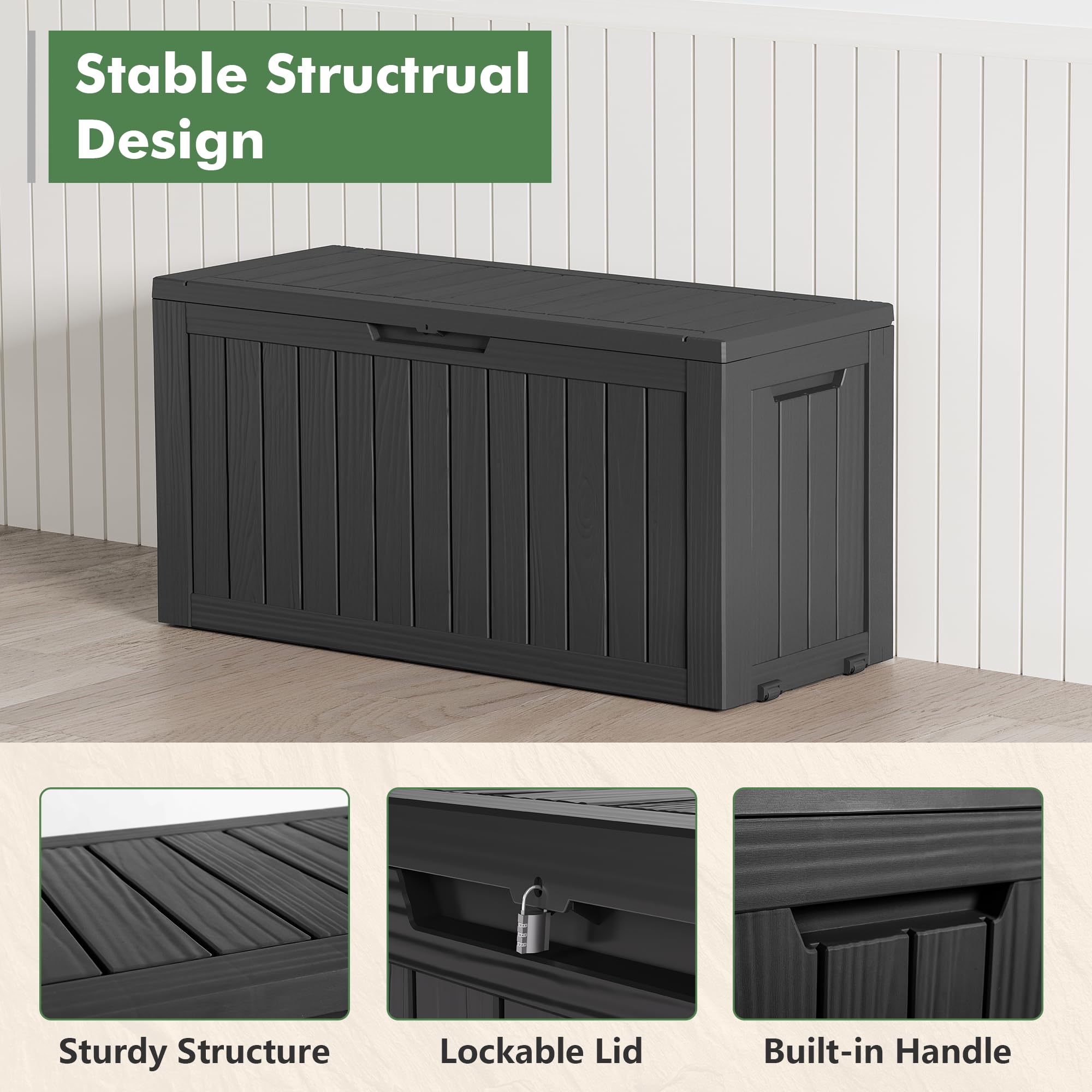 74 Gallon Outdoor Storage Box by NUNU LAB - Large Waterproof Resin Deck Box with Double Wall Panels - Perfect for Backyard, Garden Tool & Hose Storage, Package Delivery Organization - Durable Outdoor Storage Solution for Patio, Yard & Poolside