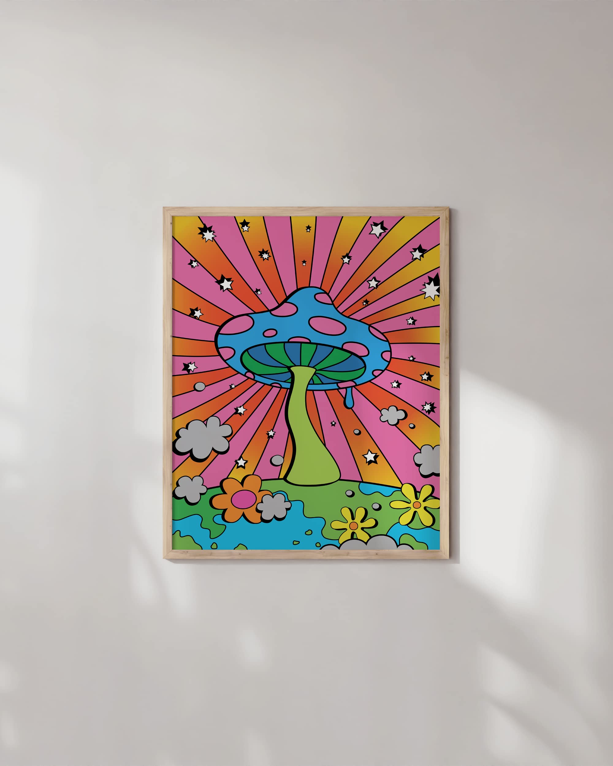 HAUS AND HUES Mushroom Poster Set - Psychedelic Trippy Wall Art Decor with Beige Frame (12x16 inches) for Hippie Aesthetic, Indie Room, Stoner Gifts & Bedroom, Living Room, Dorm Decor