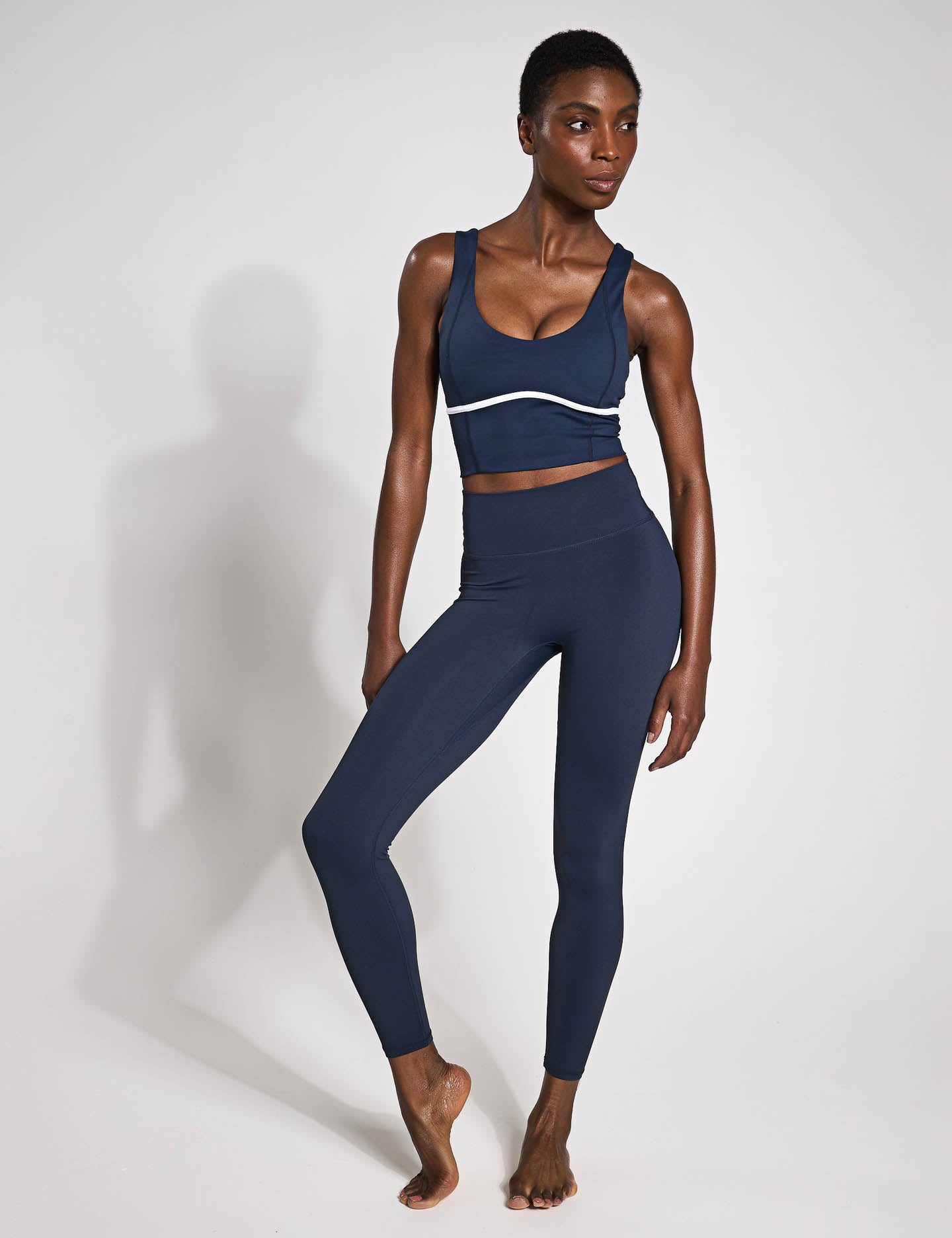 Ava High Support Sports Bra for Women - Navy & White - Perfect for Running, Yoga, and Gym Workouts