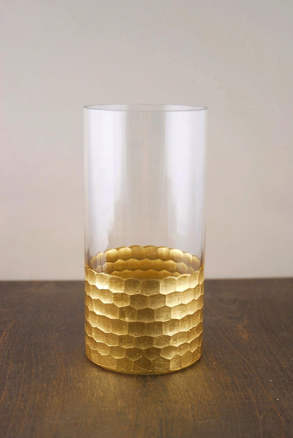 Richland Gold Honeycomb Cylinder Glass Vase Set - 8 Inch Tall x 4 Inch Wide - Pack of 6 Clear Modern Vases for Wedding Centerpieces, Floral Arrangements, Home Decor - Perfect for Dining Table, Wedding Reception, Living Room - Farmhouse, Rustic & Elegant Decor - DIY Crafts, Party Decorations, Gift Packaging - Ideal for Weddings, Home Styling, and Special Events