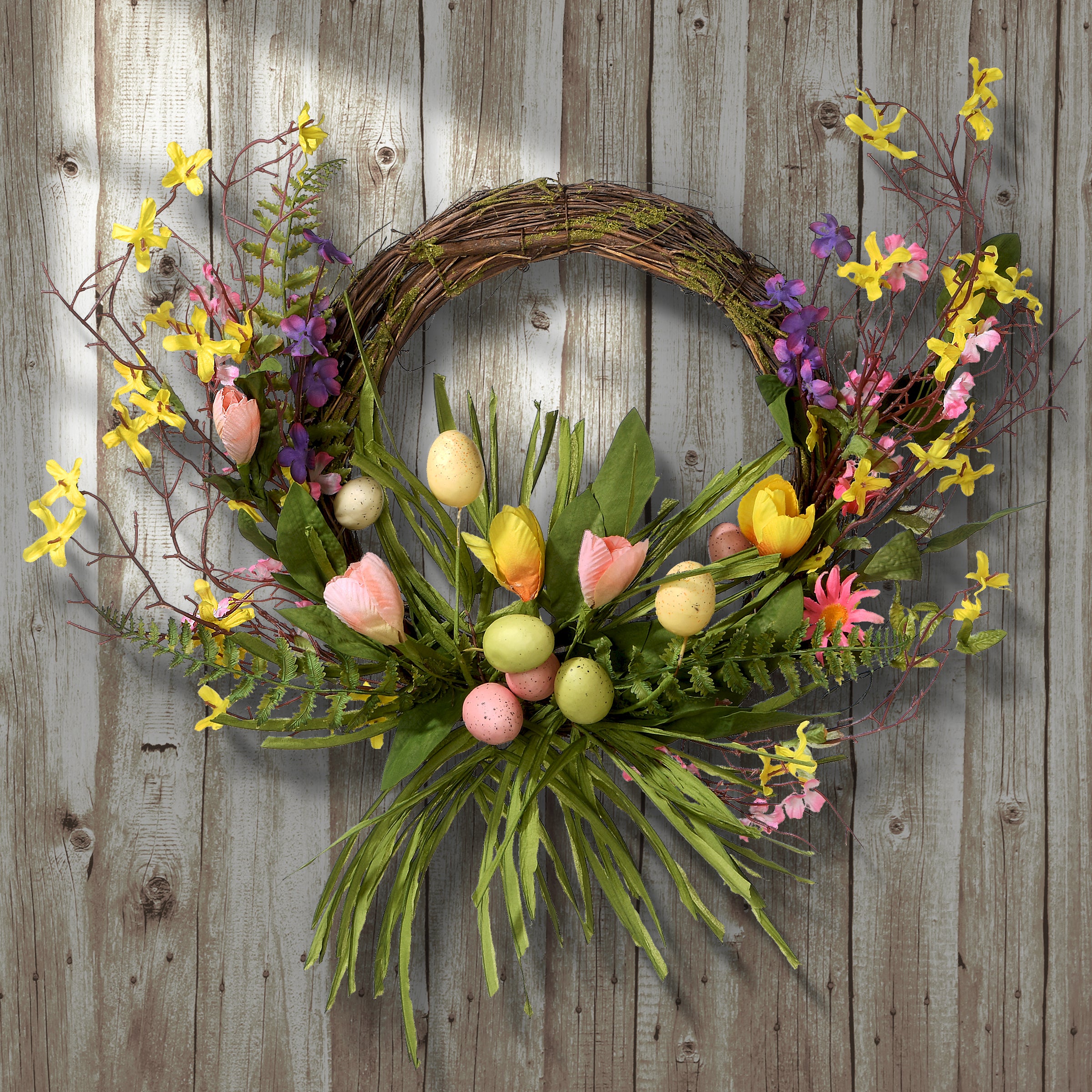 20 Inch Easter Wreath with Pastel Eggs & Floral Blooms - Spring Door Decor for Home, Front Porch, and Holiday Celebrations