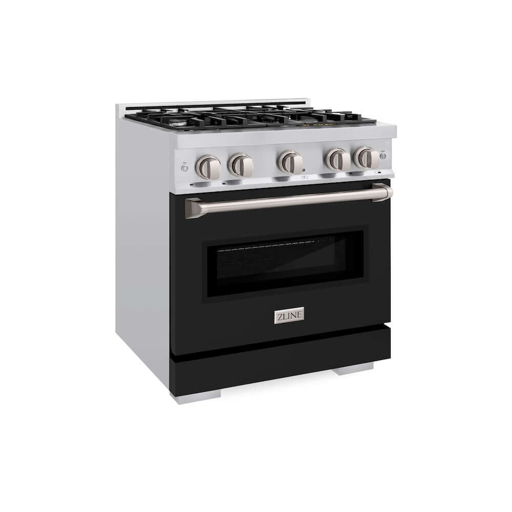 ZLINE 30 Inch 4.2 cu. ft. Stainless Steel Dual Fuel Range - 4 Burner Gas Cooktop & Electric Convection Oven with Black Matte Door (CDR BLM 30) - Perfect for Modern Kitchens & Professional Cooking