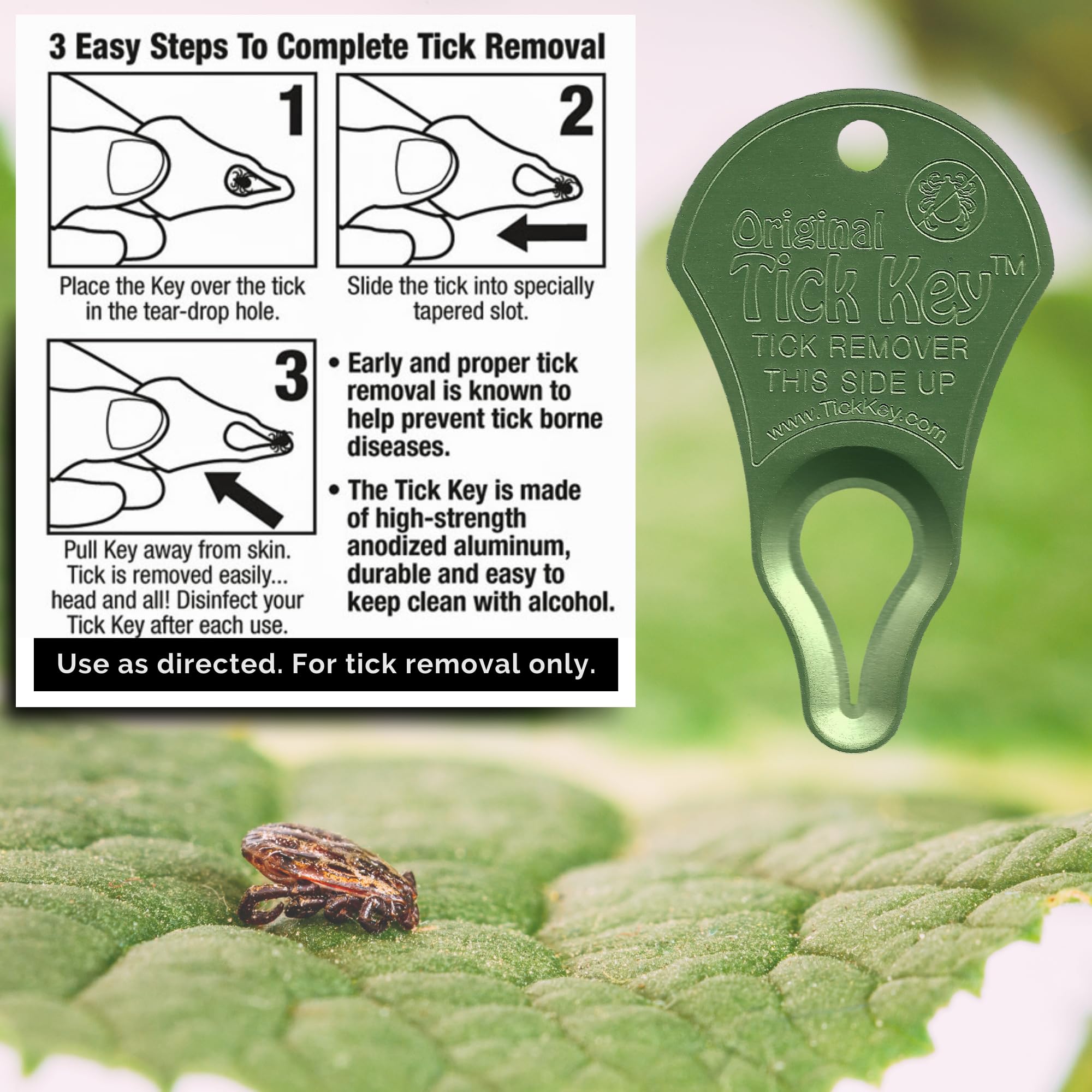 Original Tick Key - Safe Portable Tick Remover Tool for Outdoor Adventures (Light Green)