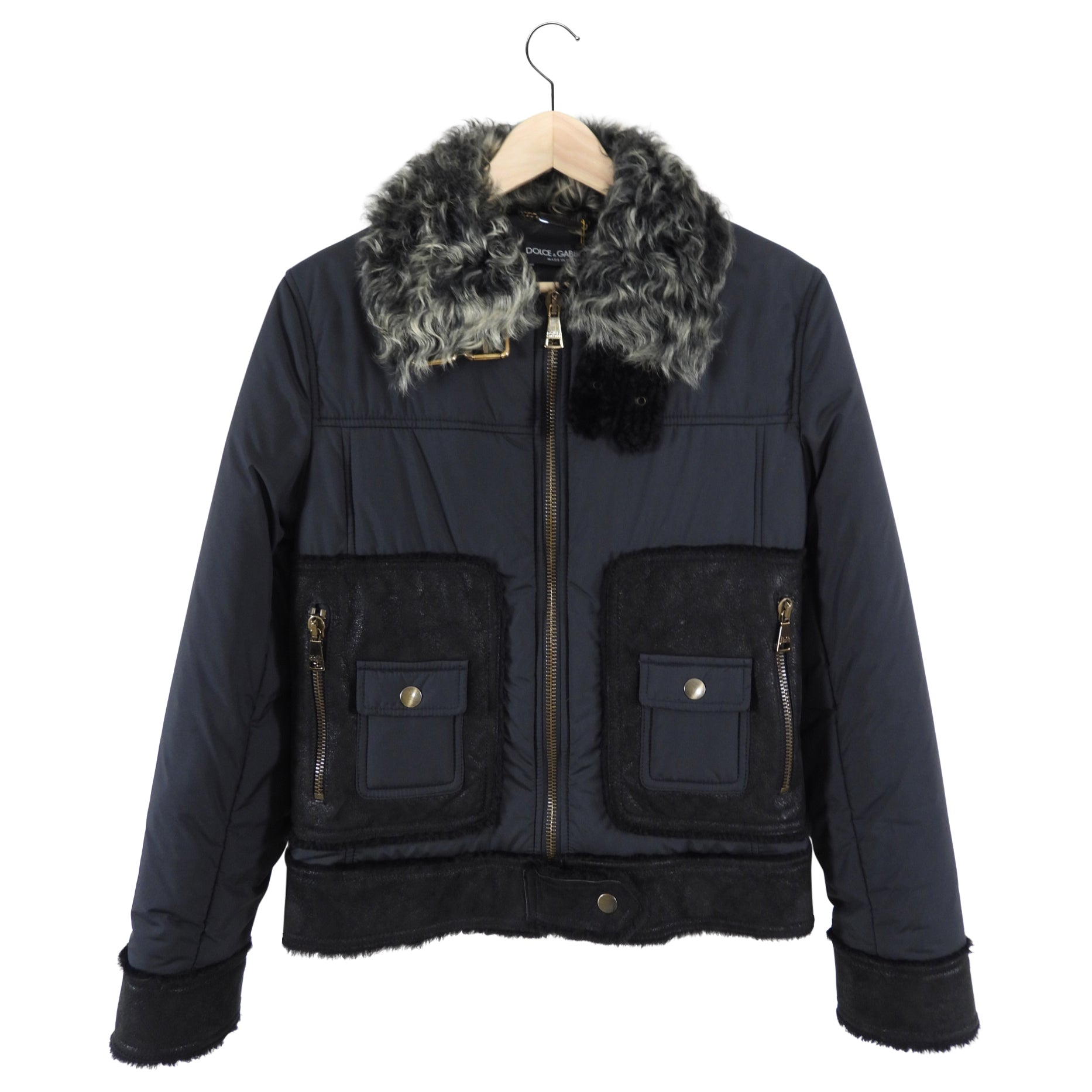 Dolce & Gabbana Women's Shearling Nylon Zip Jacket - Size IT42 (US 6) | Luxury Winter Coat for Fashionable Outfits & Cold Weather Protection