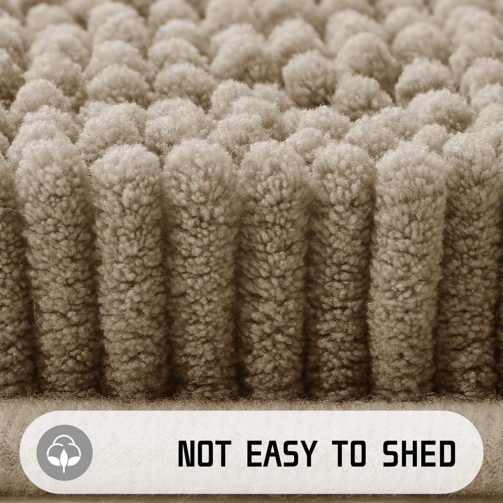 Yimobra Luxury Chenille Shaggy Bathroom Rug Mat - 32''x20'' Extra Soft & Thick Absorbent Water Non-Slip Machine Washable Bath Mat for Bathroom Floor, Tub and Shower - Pale Khaki - Perfect for Cozy Bathrooms, Spa-Like Showers and Modern Home Decor
