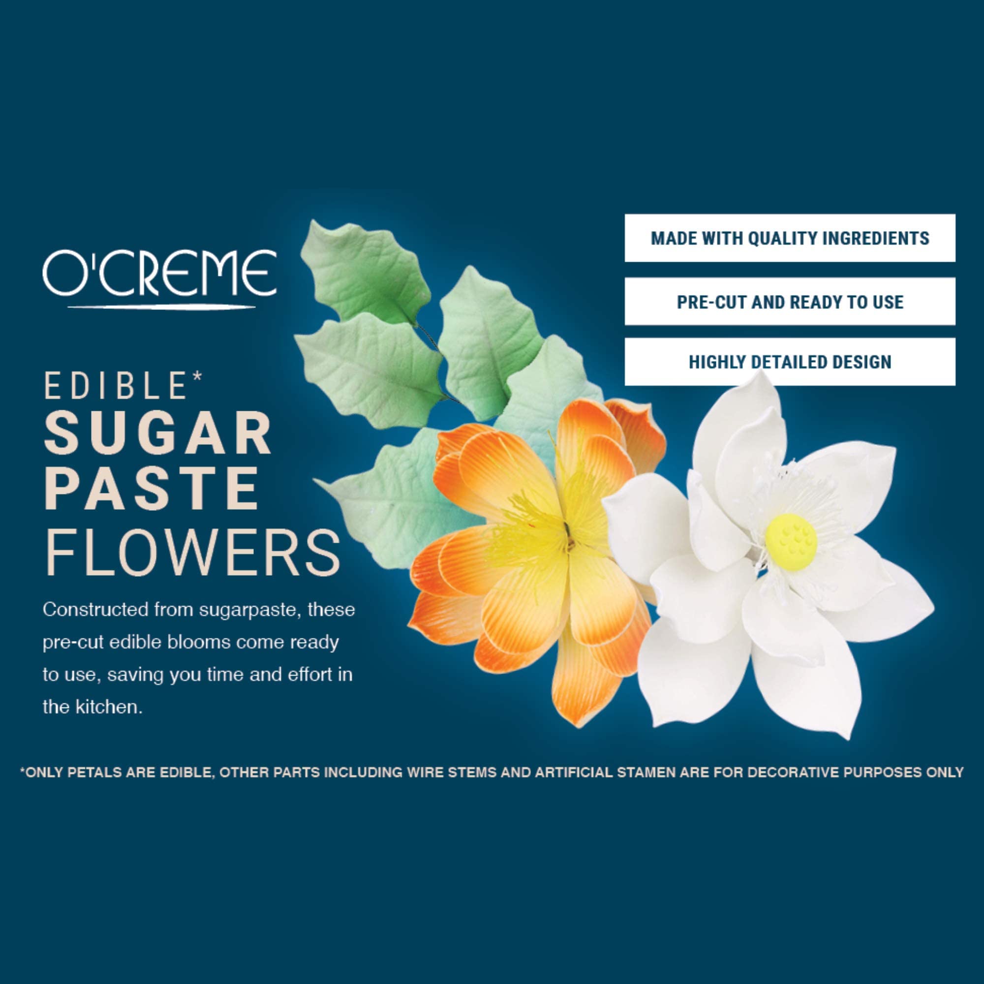 O'Creme Poppy Anemone Gumpaste Sugar Flowers for Cake Decorating - Set of 3 White 4.5 Inch Edible Sugar Paste Cake Toppers - Perfect for Wedding Cakes, Birthday Cupcakes, Baby Shower Desserts & Valentine's Day Treats