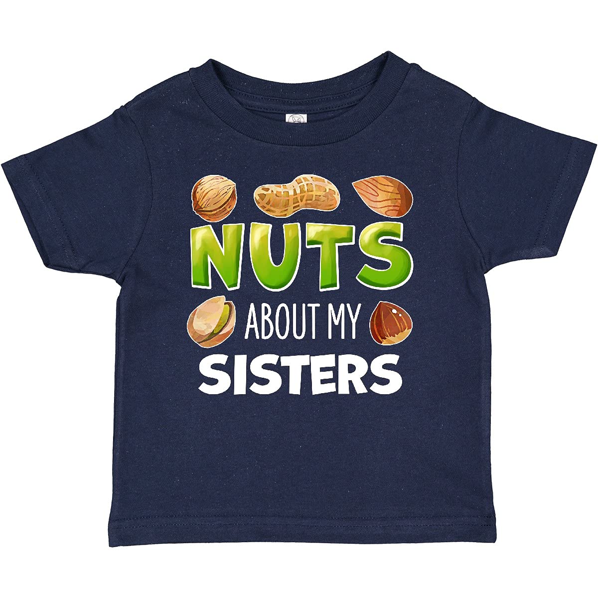 Funny Nuts About My Sisters Peanut Almond Pistachio Baby T-Shirt - Cute Sibling Matching Outfit for Family Photos & Special Occasions