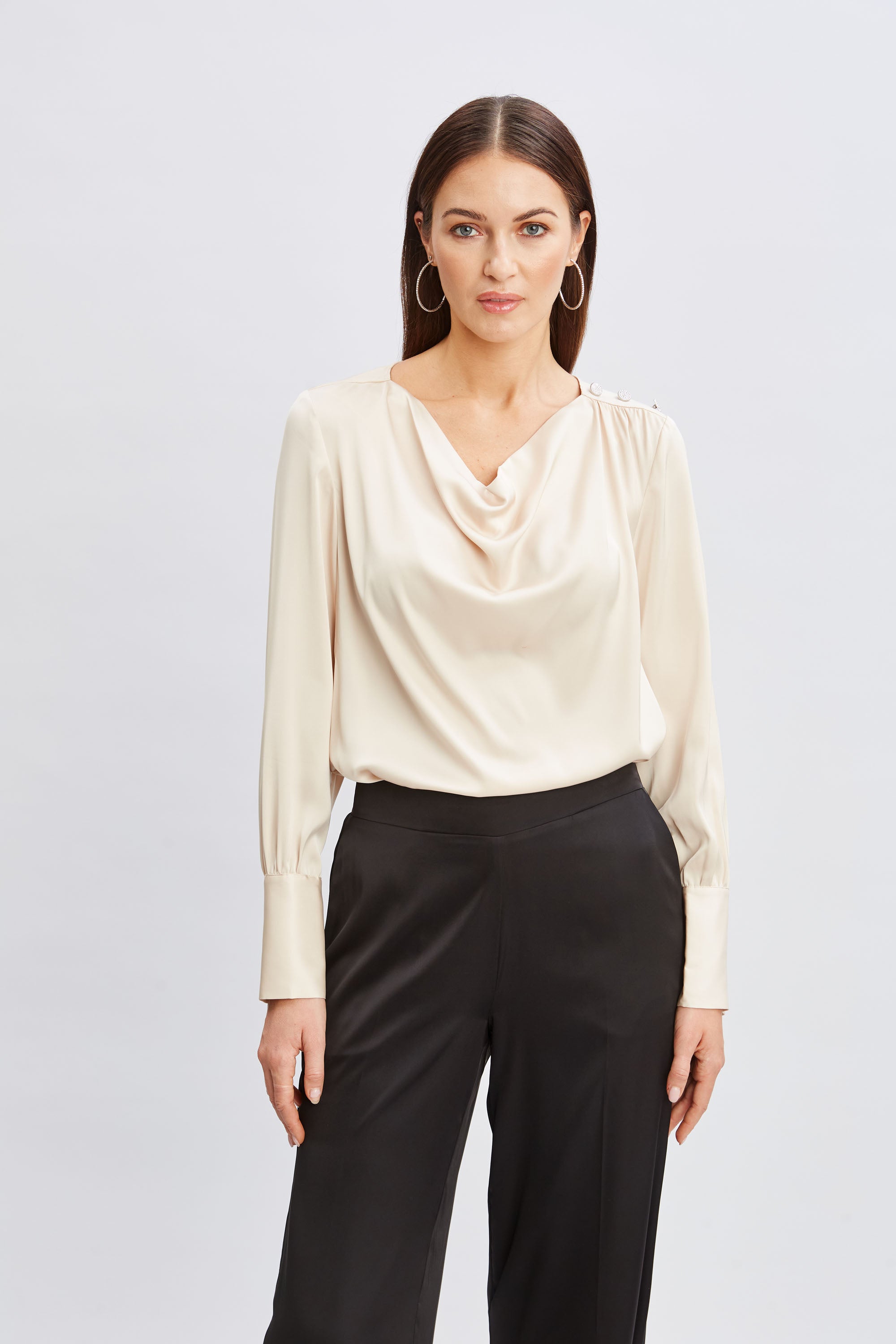 Tahari Women's Satin Cowl Neck Jewel Embellished Blouse - Elegant Evening Wear for Parties & Special Occasions