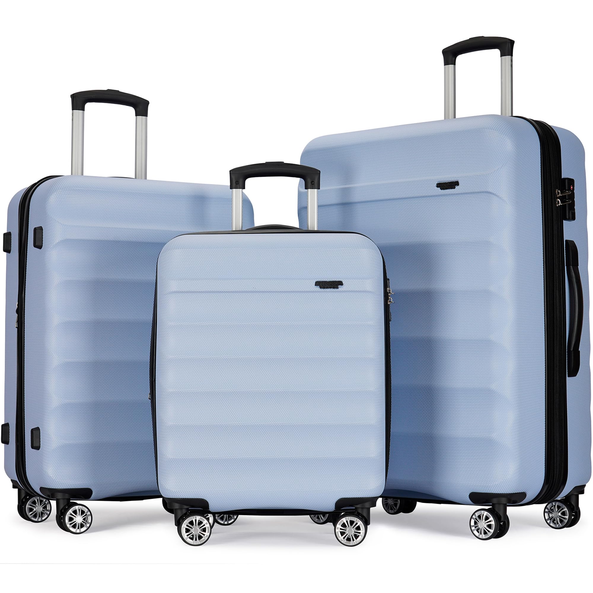 3-Piece Expandable ABS Hardshell Suitcase Set with Spinner Wheels & TSA Lock - 20/24/28 Inch Light Blue Luggage for Family Travel, Airplane Carry-On, Business Trips & Vacation Packing