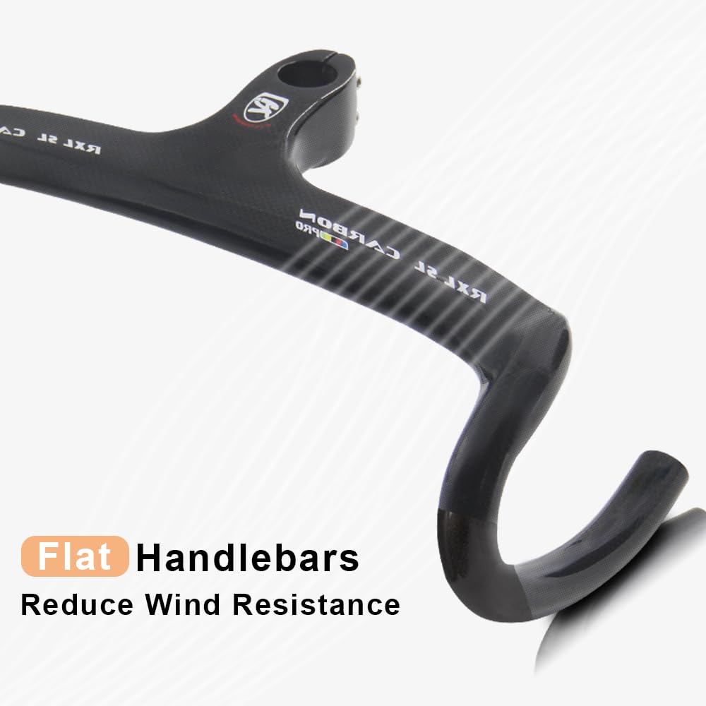 RXL SL Carbon Fiber Road Bike Handlebars with Integrated Stem - 3K Glossy/Matte Drop Bars 400/420/440mm - 1-1/8