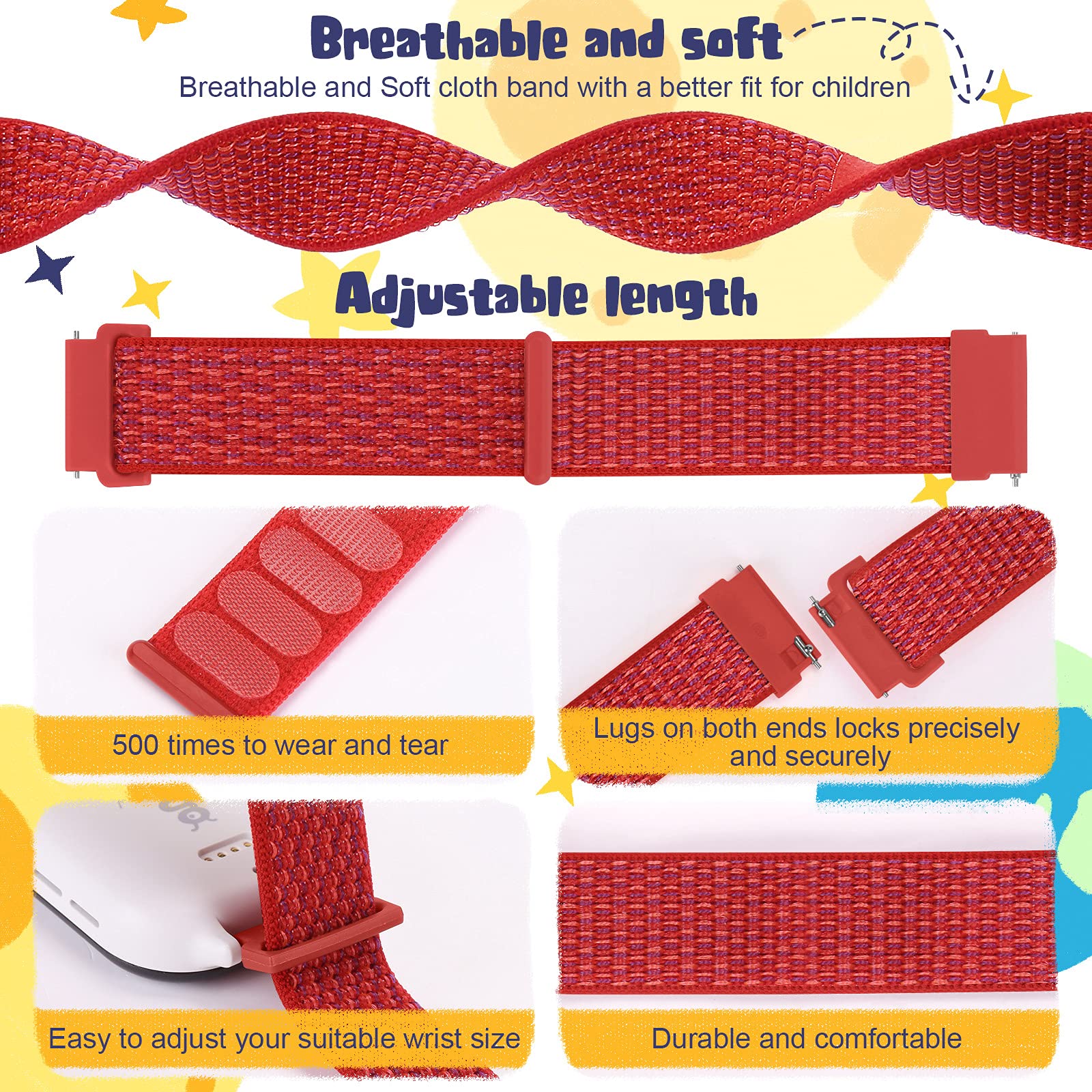 MHunter Kids Nylon Watch Band - 20mm Soft Breathable Sport Hook Loop Strap for Gizmo Watch 3 2 1 / Gabb Watch 3 2 1 / SyncUP Watch - Durable Replacement Smartwatch Bands for Boys & Girls - Perfect for School, Sports & Outdoor Activities