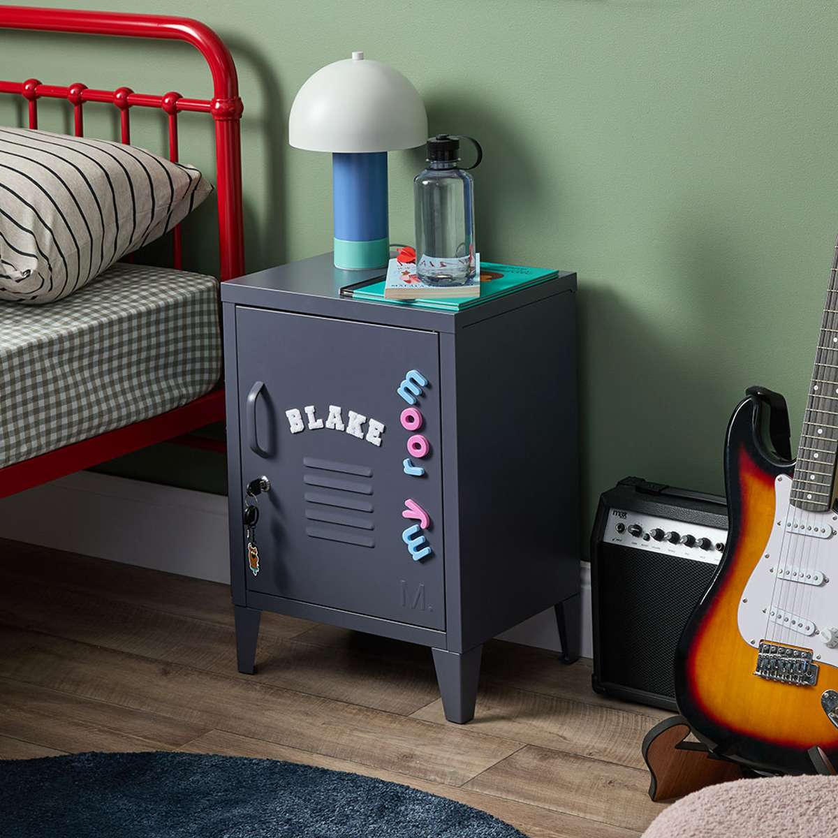 Mocka Original Locker Bedside Table - Modern Steel Nightstand with Storage Shelf for Bedroom, Living Room & Office Organization