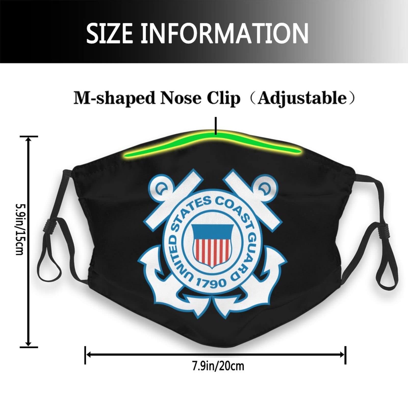 Reusable US Coast Guard Face Mask for Adults - Double-Sided Printed Dust Mask, Black, One Size Fits X-Large | Perfect for Outdoor Activities, Travel & Daily Protection