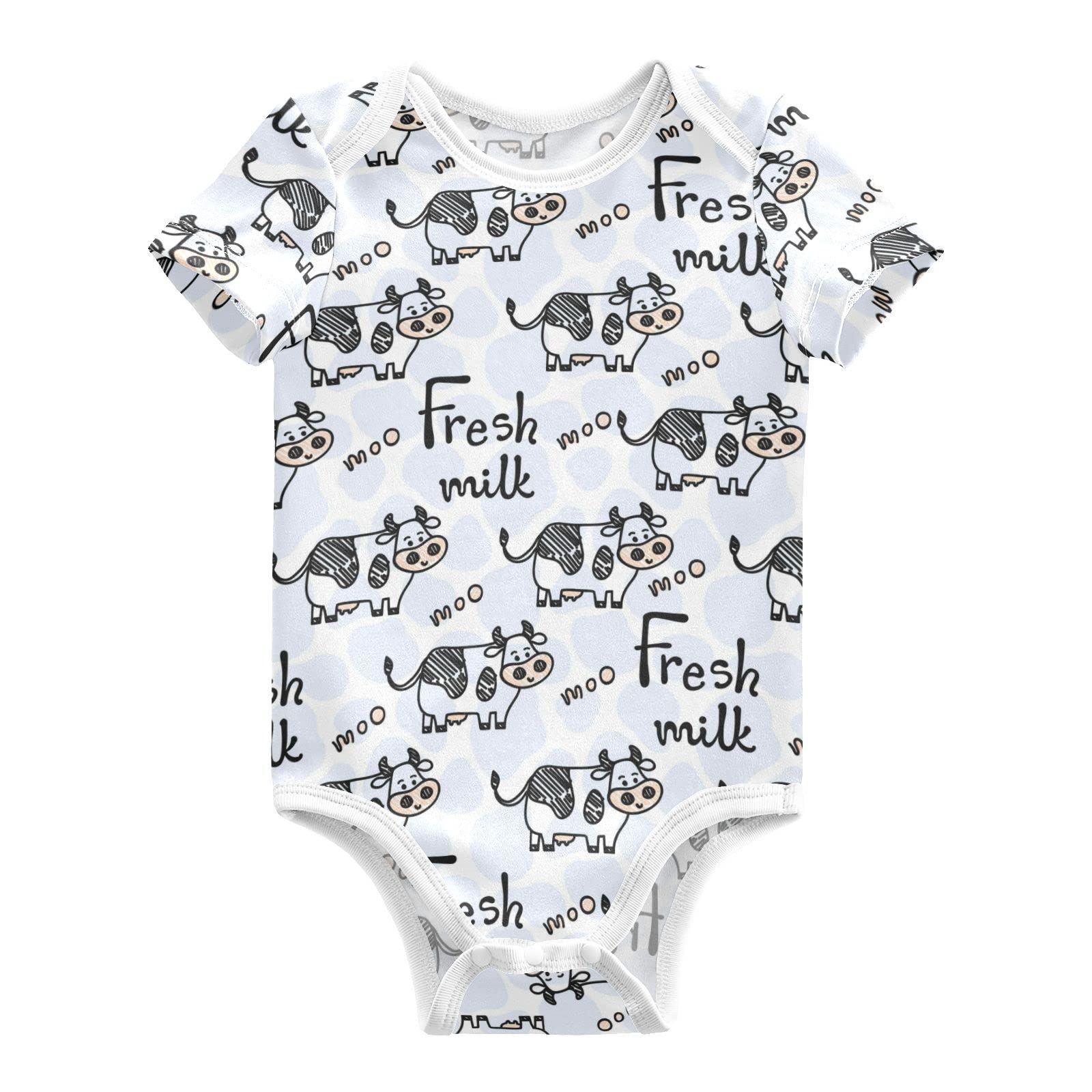 Organic Cotton Baby Romper - Fresh Milk Cow Moo Print Short Sleeve Bodysuit for Boys & Girls (0-3 Months) | Soft Unisex Infant Outfit for Playtime & Photo Shoots