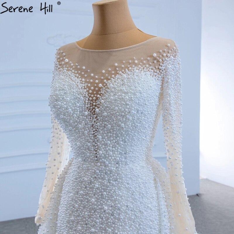 Serene Hill Luxury Ivory Detachable Train Mermaid Wedding Dress 2025 - Pearl Beaded Bridal Gown HM67182 | Custom Made for Beach, Church & Formal Weddings