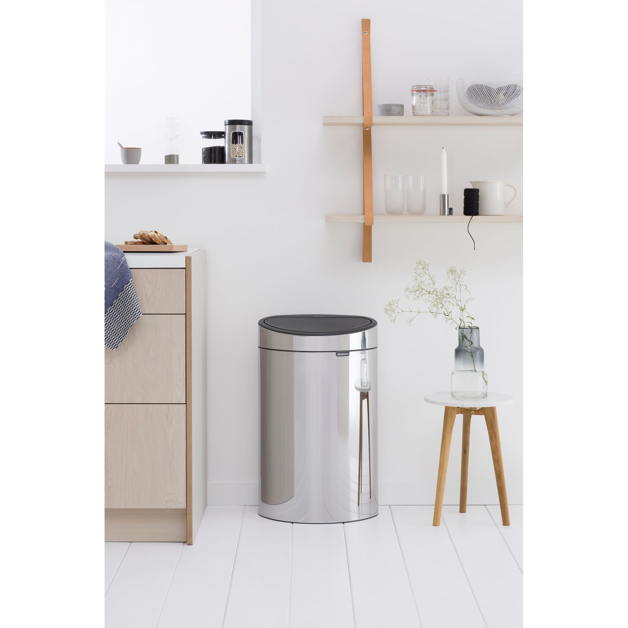 Brabantia 10.6 Gallon Stainless Steel Touch Kitchen Trash Can with Removable Lid - Soft-Touch Opening, Includes Waste Bags | Perfect for Modern Kitchens, Office Spaces & Eco-Friendly Homes