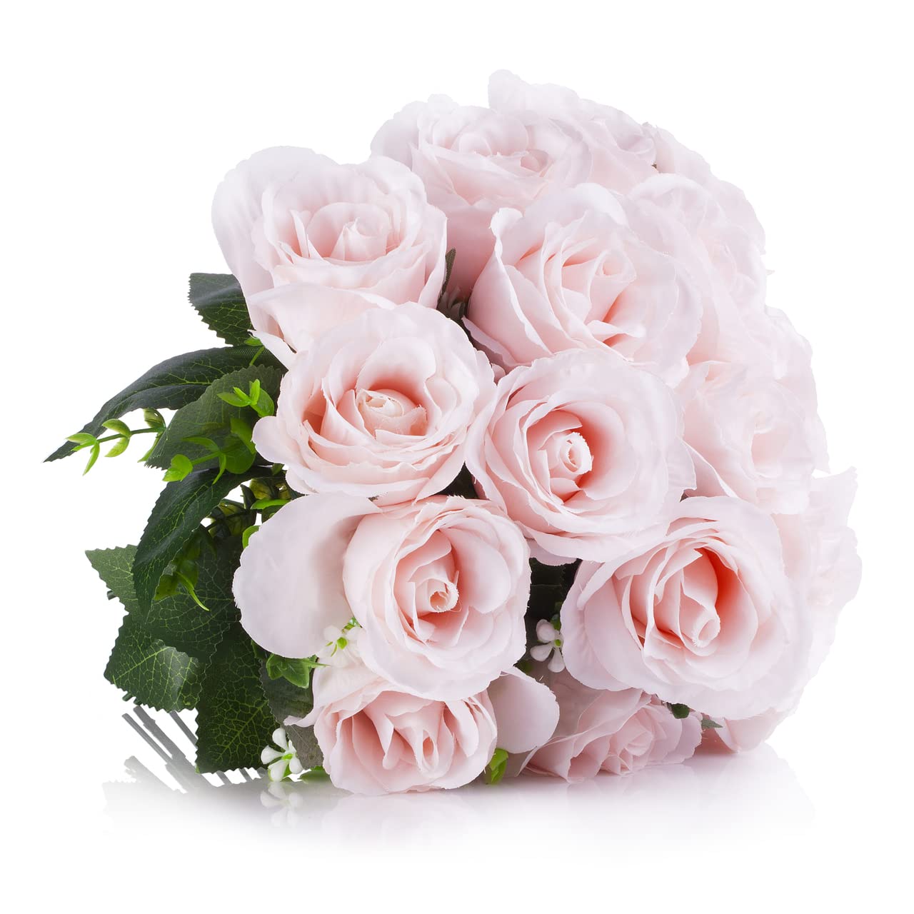 ENOVA FLORAL 18 Heads Silk Rose Artificial Flowers in Vase - Pink Faux Rose Bouquet with Round Bowl Vase & Faux Water for Home, Wedding, Office Table Decor - Perfect for Centerpieces, Dining Tables, and Event Decorations (Pink)