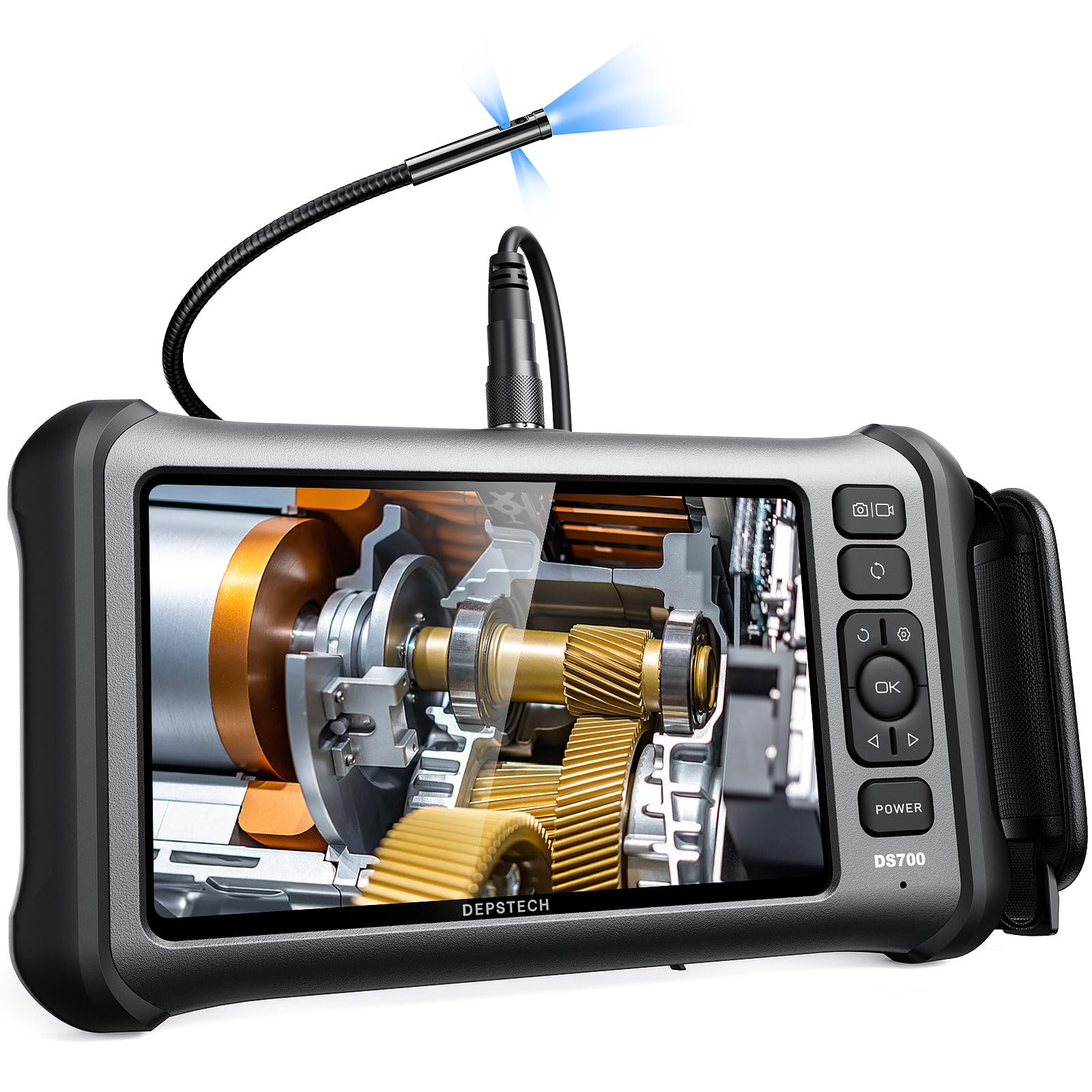 DEPSTECH 7'' IPS Screen Borescope - Triple Lens Endoscope Camera with LED Light & Sound Recording | 1080P HD Video Inspection Camera for Automotive, Plumbing, HVAC | 16.5ft Flexible Snake Cable for Hard-to-Reach Areas