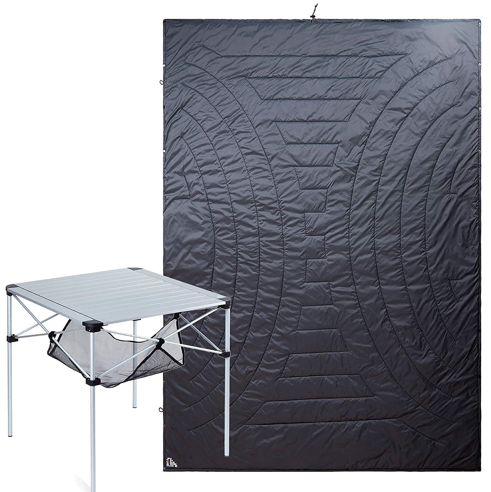 iClimb 1 Stable Square Folding Table & 1 3M Thinsulate Insulated Camping Blanket Set - Lightweight Portable for Adults & Teens - Perfect for Camping, Hiking, Picnics, Beach, Backyard & Indoor Use