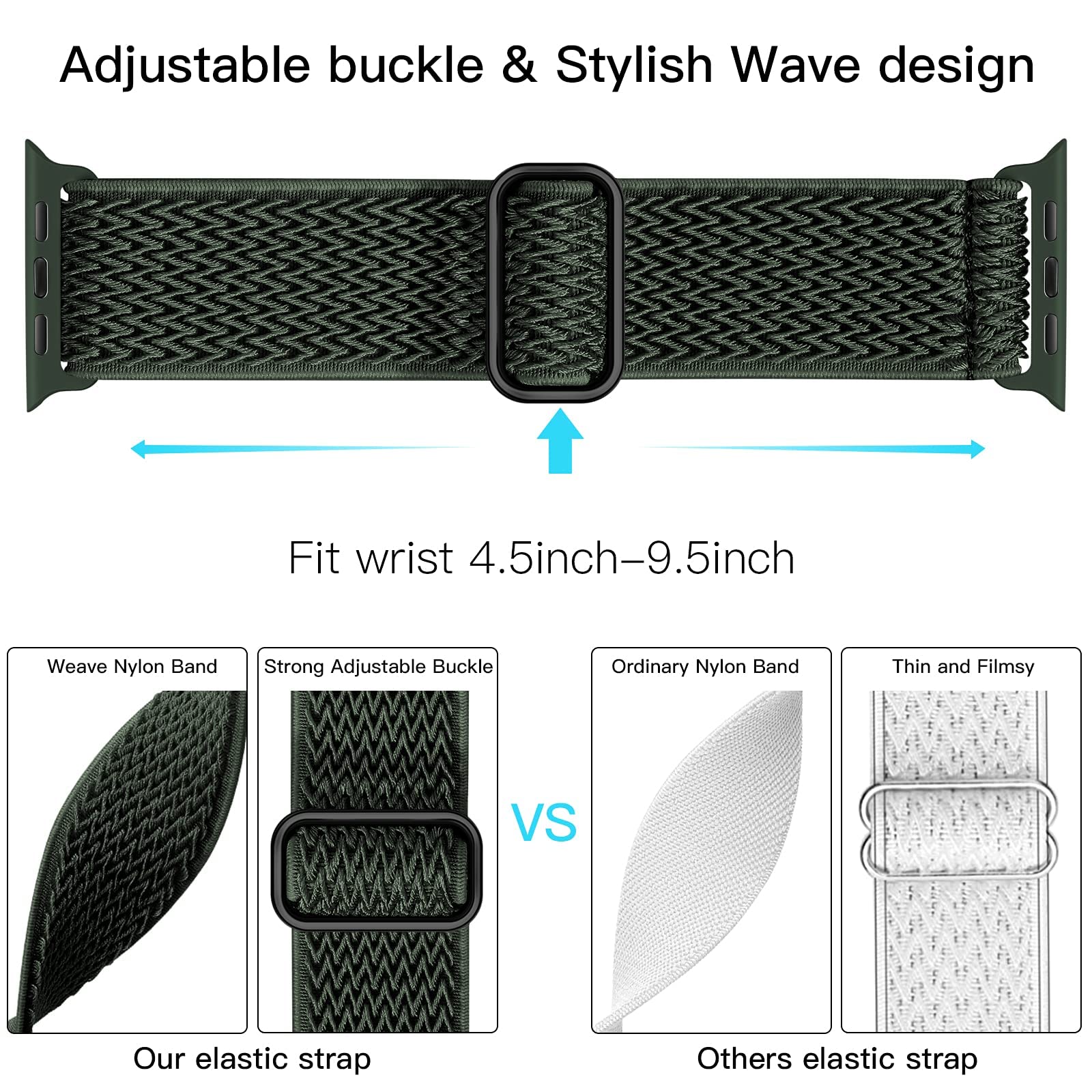 Lerobo Elastic Stretch Nylon Solo Loop Band for Apple Watch Ultra 2 49mm, Series 9/8/7/SE 45mm, 6/5/4/SE 44mm, 10/46mm, 3/2/1/42mm - Soft Braided Sport Strap for Men & Women (Green) | Perfect for Workouts, Running & Everyday Wear